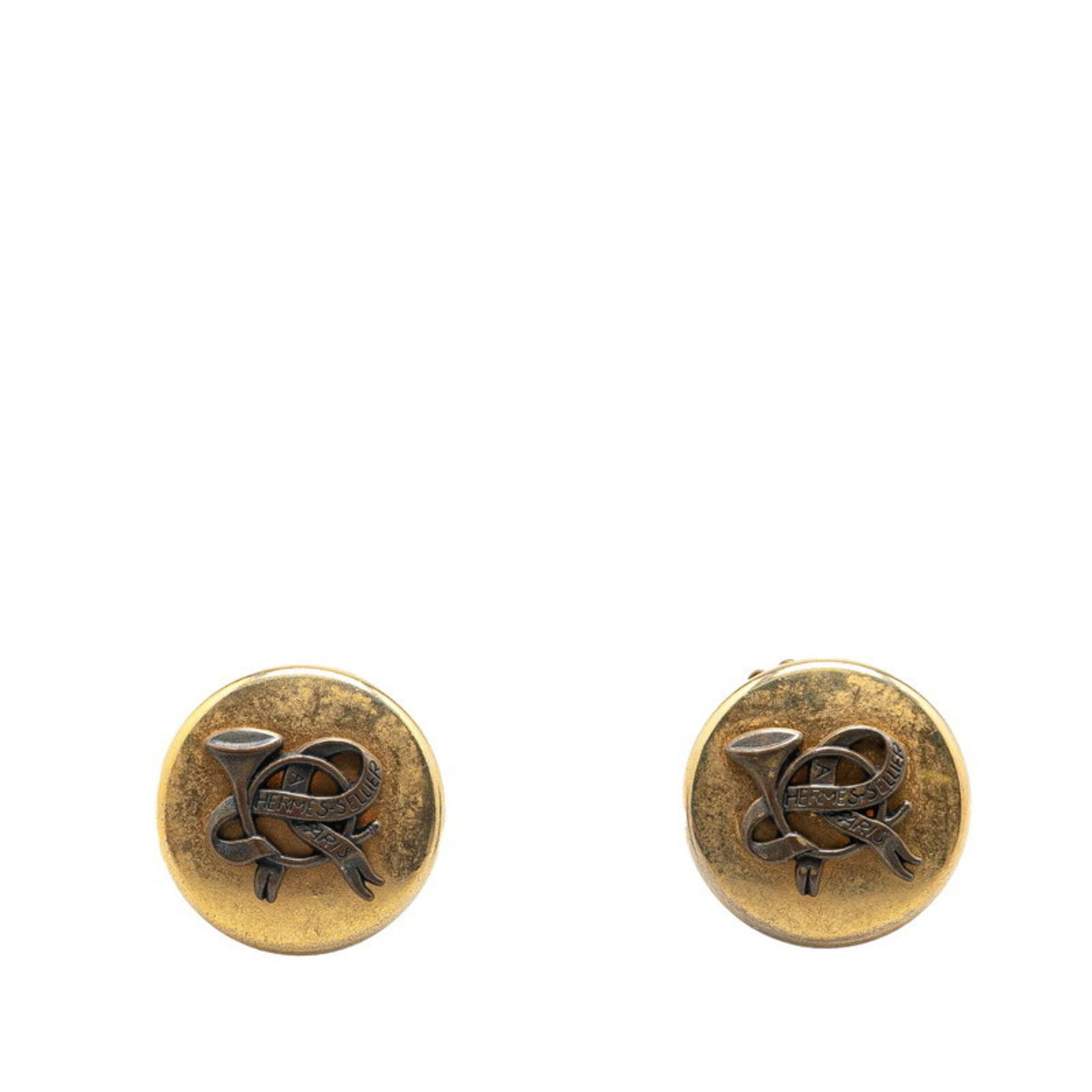 Hermes Clip Earrings Gold Plating: Hermes Clip Earrings Gold Plating Gold-plated clip earrings from Hermes, featuring intricate details and a luxurious gold finish. Measuring 24.60mm x 24.80mm, these earrings showcase the brand's