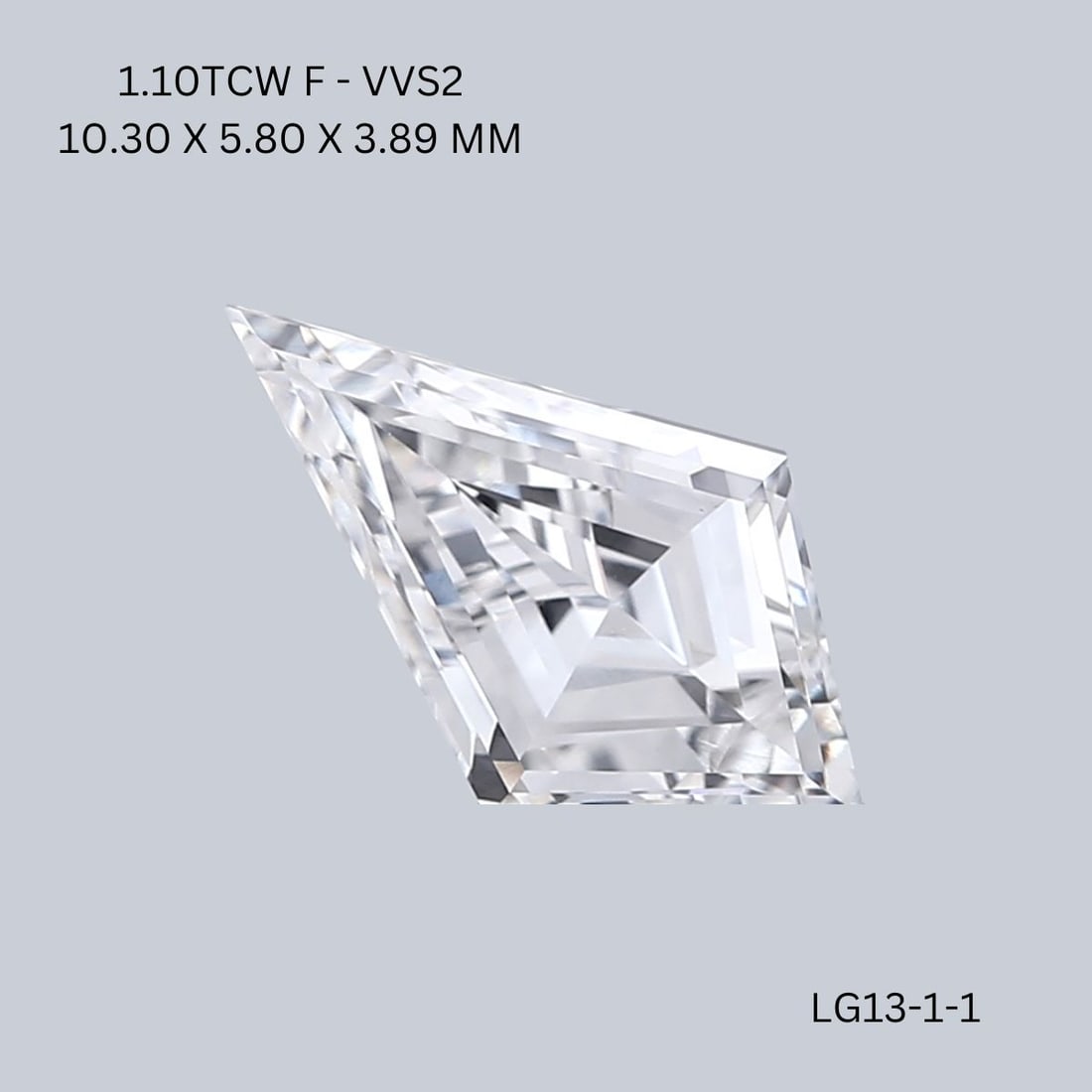 Kite 1.1ct F VVS2 - Loose Lab Diamond: Kite 1.1ct F VVS2 - Loose Lab Diamond Item Specifics: Source: This Is A Real Diamond Grown In A Lab Not Mined. Carat: 1.1 Cut: - Color: F Clarity: VVS2 Polish: VG Symmetry: VG Measurements: 10.3L X 5.