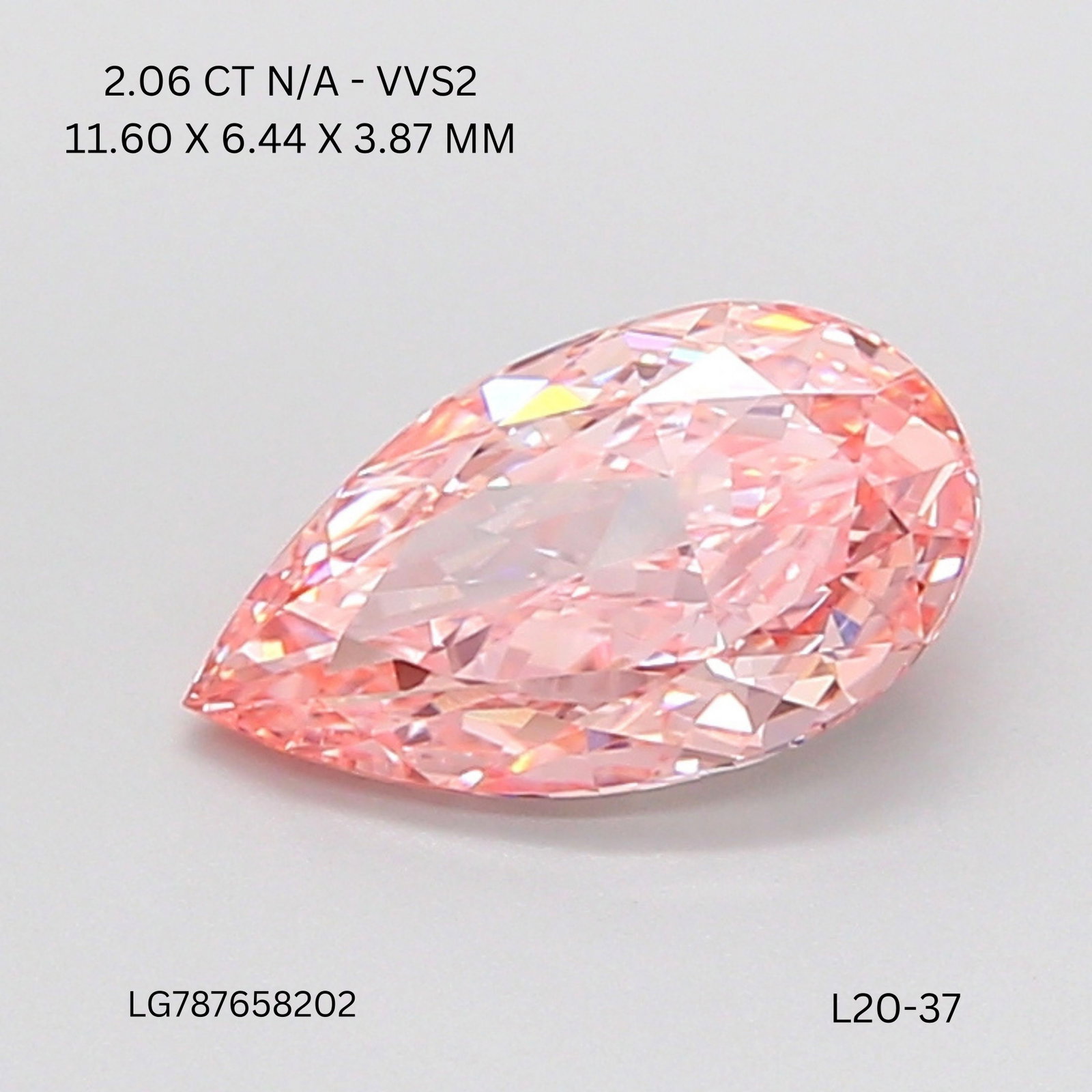 IGI Pear 2.06ct Fancy Vivid Pink VVS2 - Loose Lab Diamond: IGI Pear 2.06ct Fancy Vivid Pink VVS2 - Loose Lab Diamond Item Specifics: Source: This Is A Real Diamond Grown In A Lab Not Mined. Carat: 2.06 Cut: - Color: Fancy Vivid Pink Clarity: VVS2 Polish: EX S