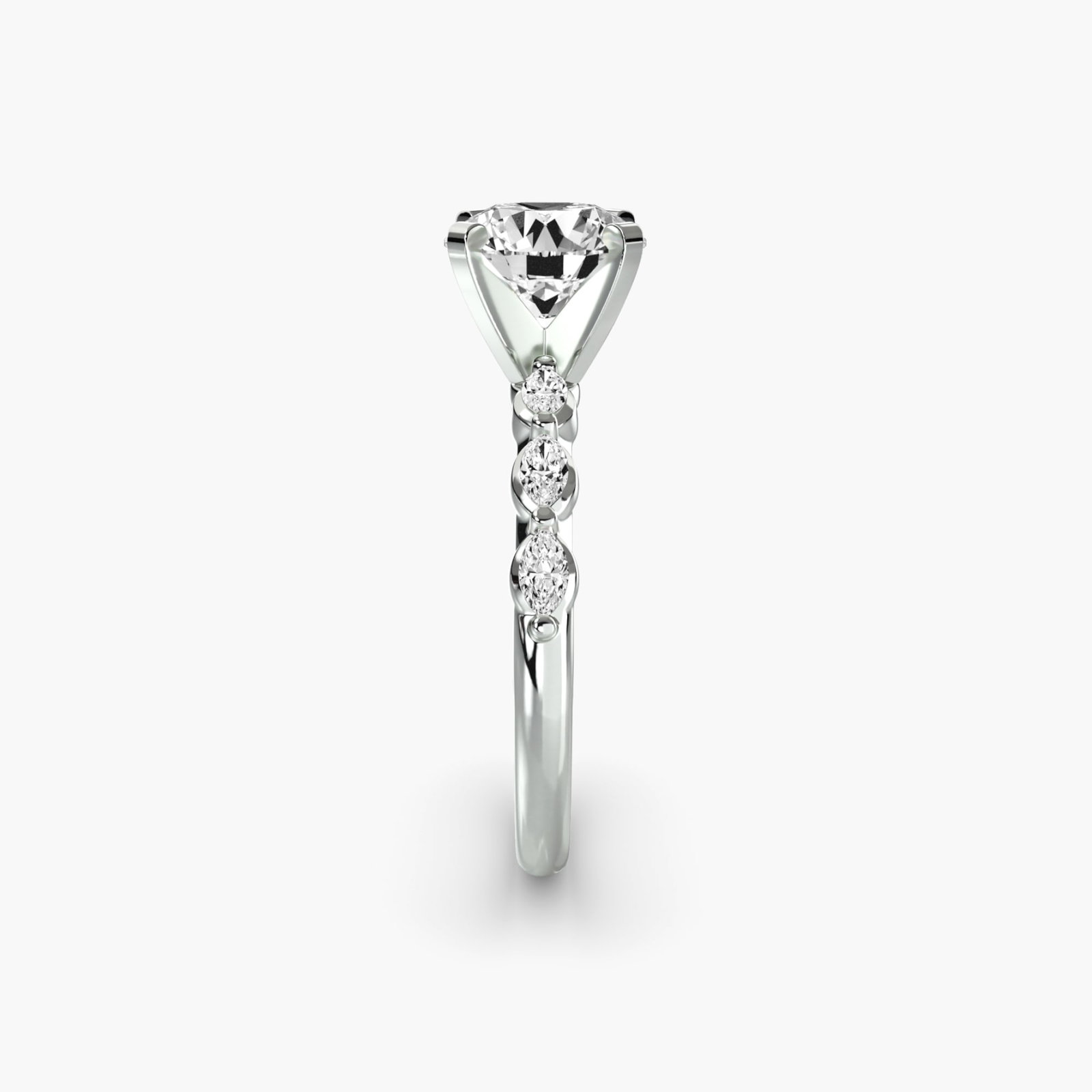 Side Stone Round 14Kt White Gold Ring Setting - 3