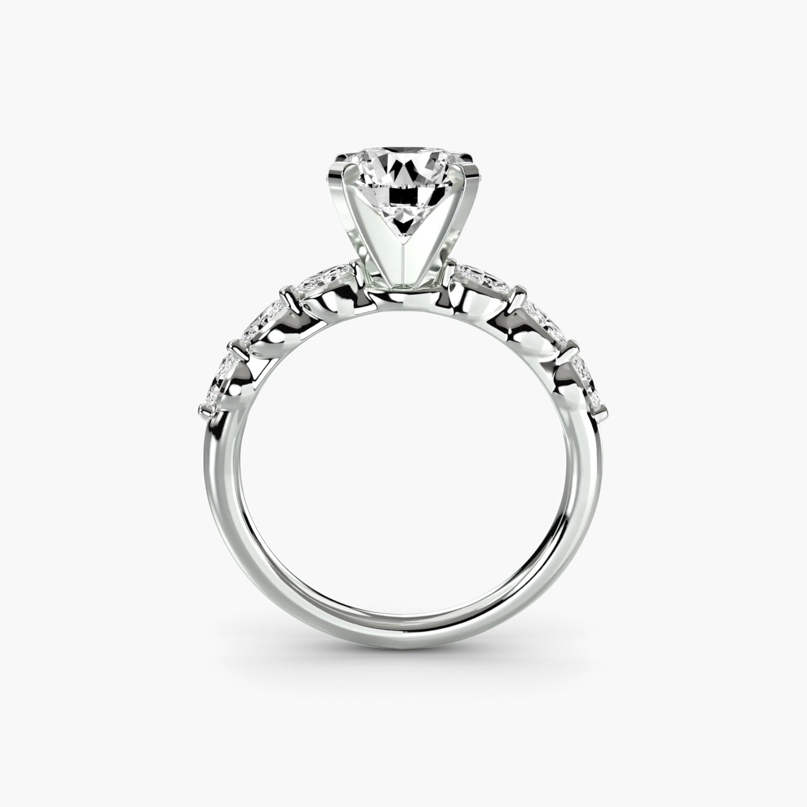 Side Stone Round 14Kt White Gold Ring Setting - 4