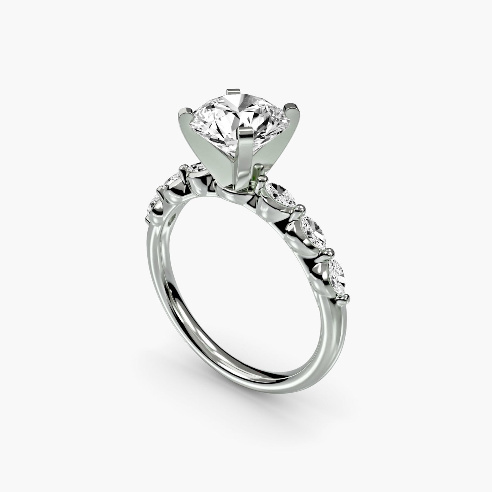 Side Stone Round 14Kt White Gold Ring Setting - 5