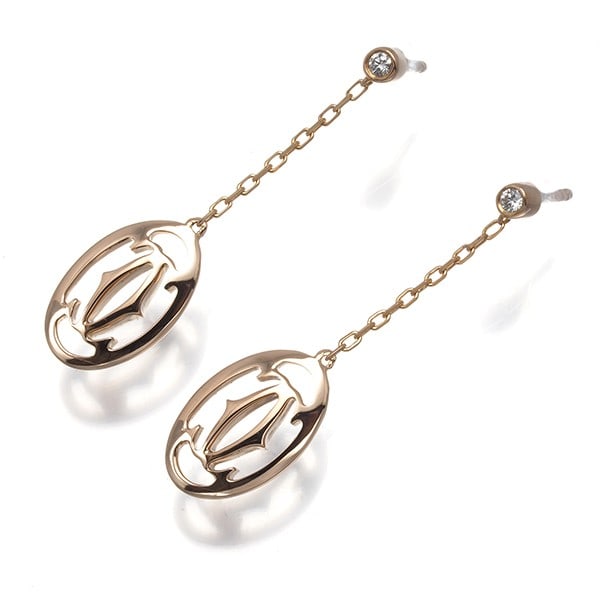 Cartier Earrings Diamond 2C Logo Double C C2 18K 750 Rose Gold (1 of 7)