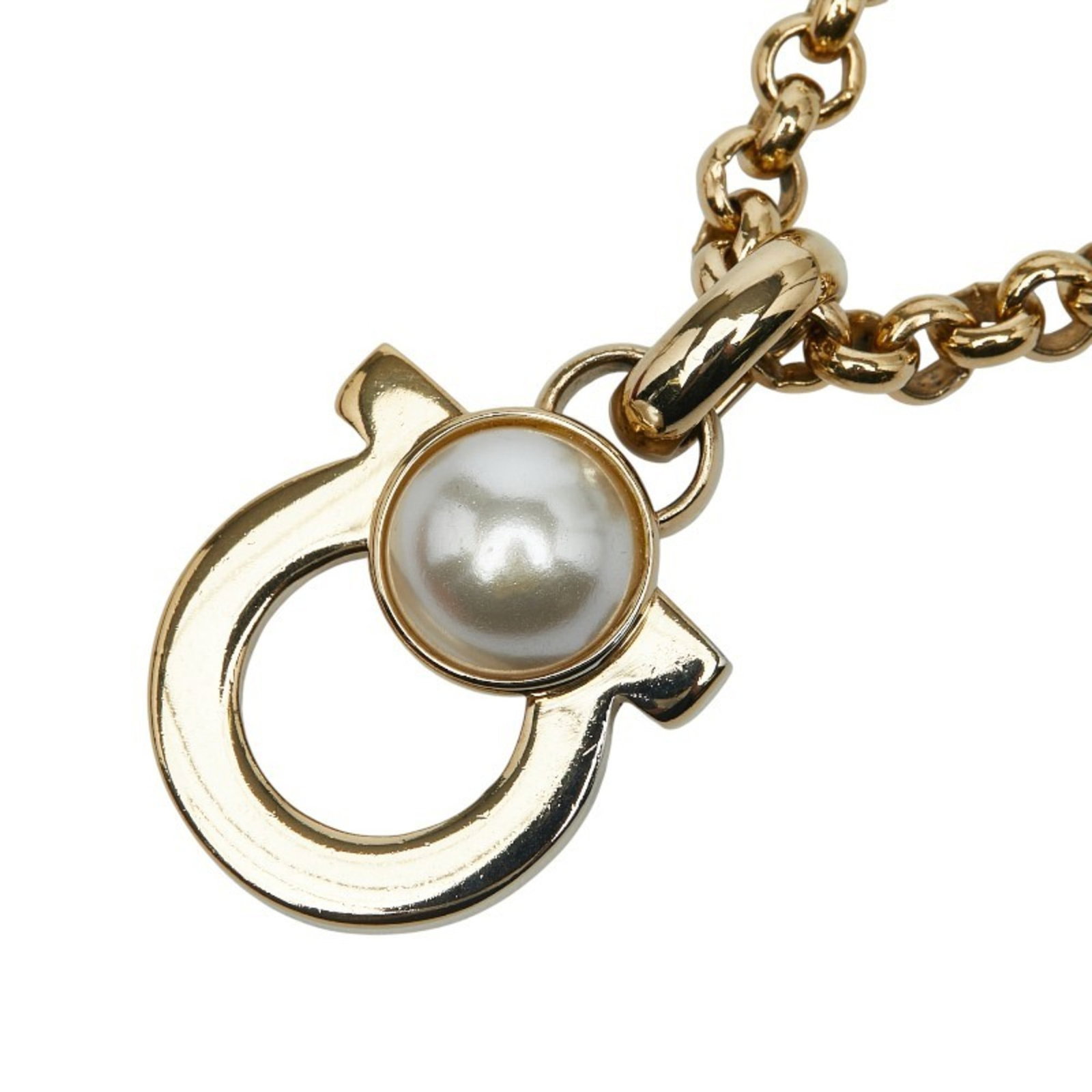 Salvatore Ferragamo Women's Gancini Necklace Gold Plated With Faux Pearls: Salvatore Ferragamo Women's Gancini Necklace Gold Plated With Faux Pearls Salvatore Ferragamo's iconic Gancini necklace shines in gold plated elegance, adorned with faux pearls that add a touch of