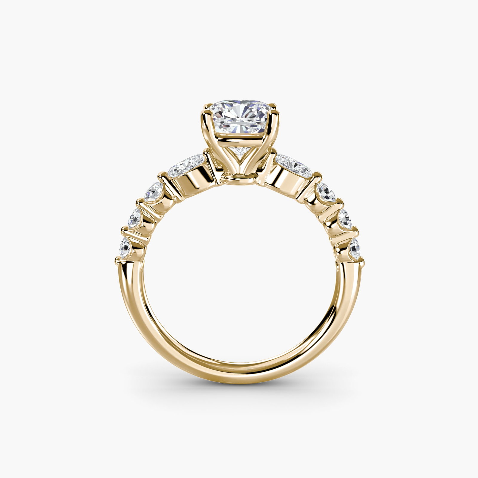 Pave Cushion 18Kt Yellow Gold Ring Setting: Pave Cushion 18Kt Yellow Gold Ring Setting 18Kt Yellow Gold Pave Cushion Ring Setting - A stunning setting featuring 8 pave stones, totaling 0.29 carats, on a cushion-shaped band with a width of