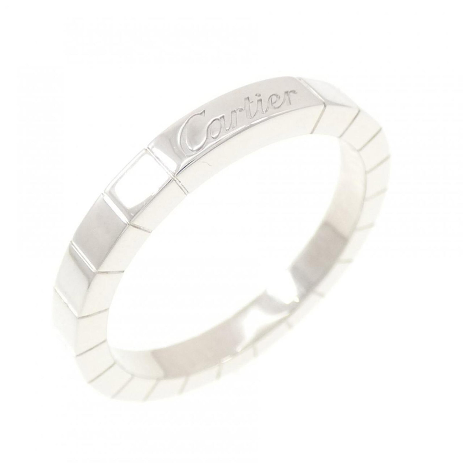 White Gold Cartier Band Ring 18K: White Gold Cartier Band Ring 18K White Gold Cartier Band Ring 18K features an 18-karat white gold construction, bearing a signature. The band ring has undergone some wear and tear, with minor scratche