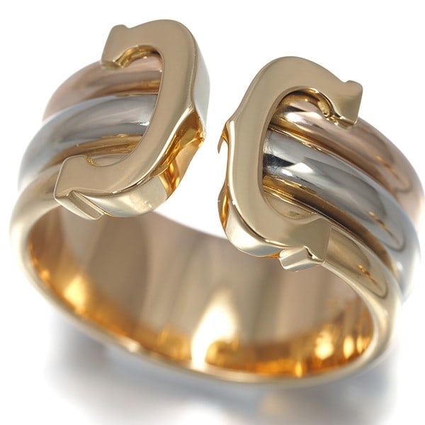 Cartier Ring 2C Double C C2 3Color Lm Eu54 18K Yg/ Wg/ Rg: Cartier Ring 2C Double C C2 3Color Lm Eu54 18K Yg/ Wg/ Rg Cartier's Double C de Cartier Ring features a multi-tone gold metal design with an 18k purity, making it a standout piece. This style band sho