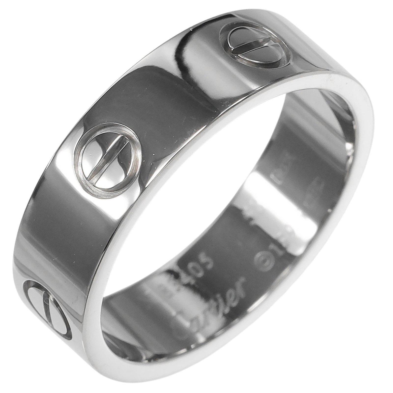 White Gold Cartier Band Ring 18K: White Gold Cartier Band Ring 18K The Cartier band ring features an elegant design in white gold (18K) with a slender width of 5.95mm and inner diameter of 18.64mm, making it a stylish accessory for