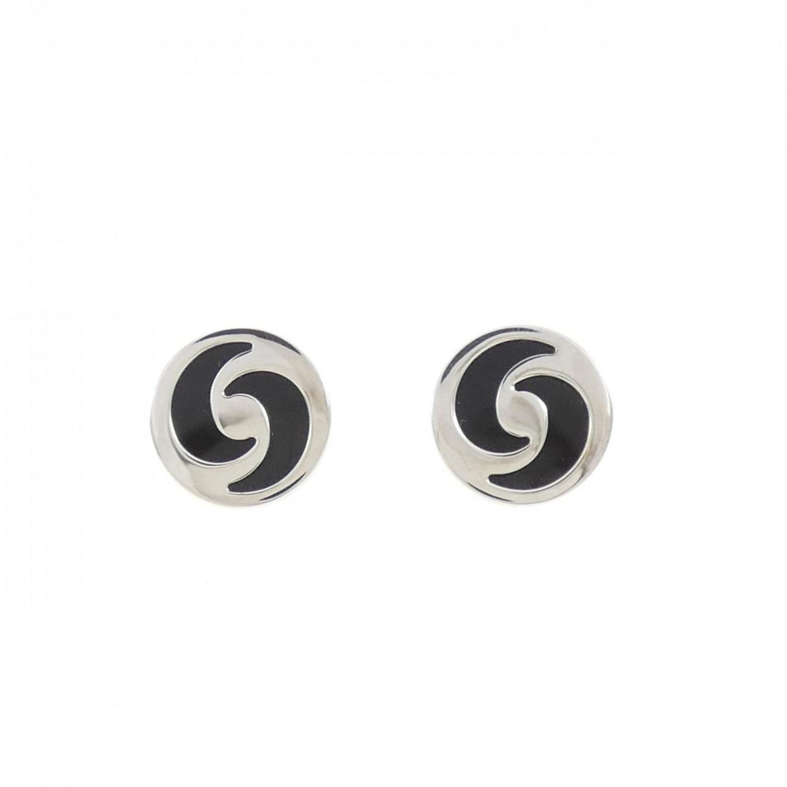 Bvlgari Stud Earrings White Gold (18K): Bvlgari Stud Earrings White Gold (18K) Stud earrings in white gold (18K) with onyx stones, measuring 13.00mm x 13.00mm. Bvlgari brand details are present, and the item is described as used but in like