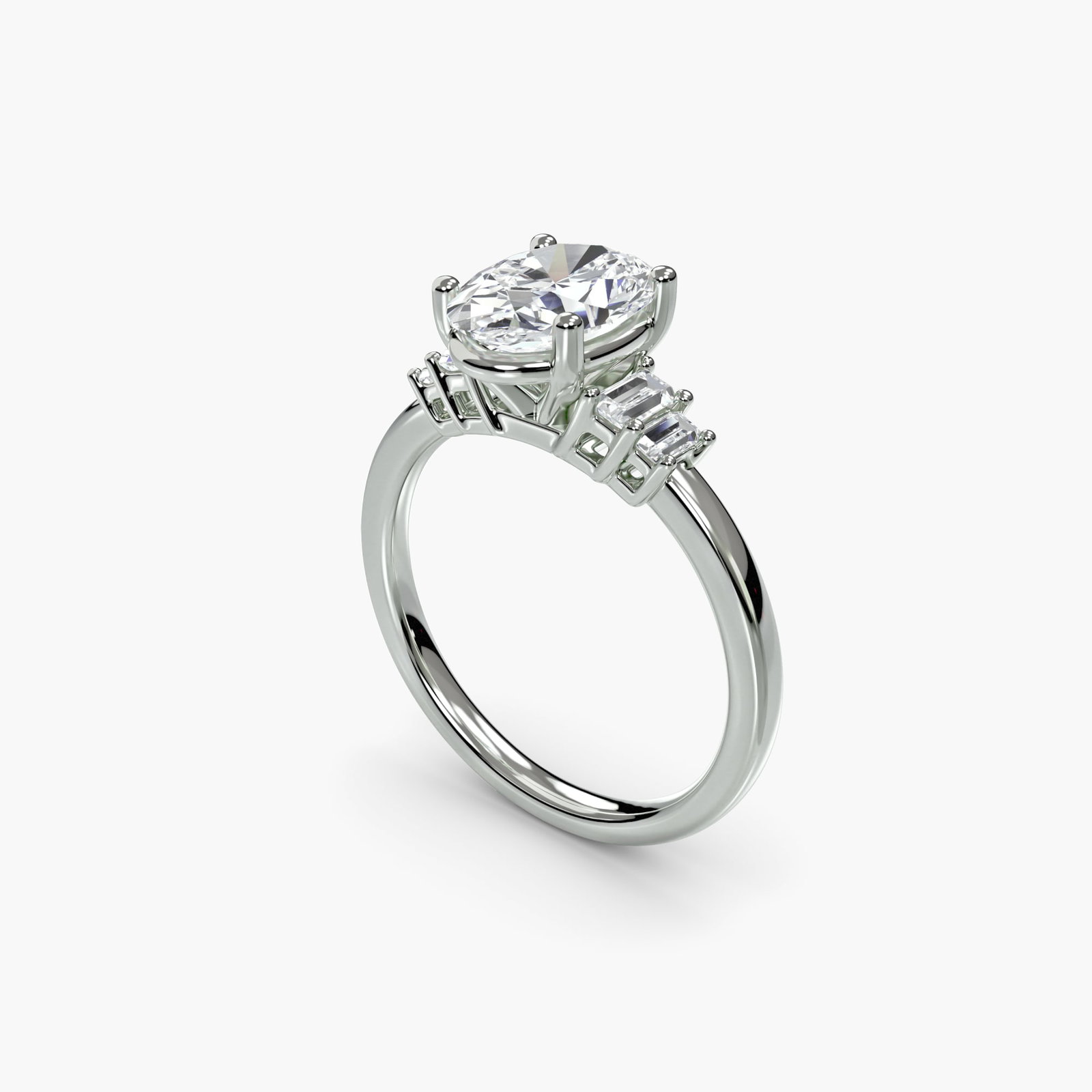 Solitaire Oval 18Kt White Gold Ring Setting - 5