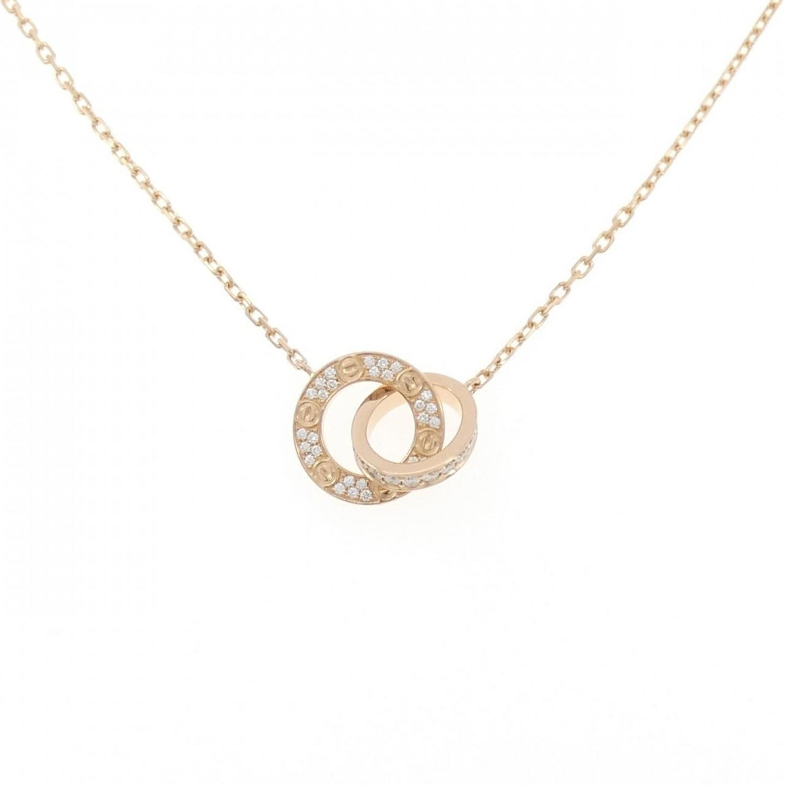 Love necklace from Cartier: Love necklace from Cartier Pink Gold (18K) Cartier necklace featuring a diamond pendant, available in sizes 38-41 cm. This lovely piece boasts a classic design with a 12.8mm x 12.8mm diamond pendant