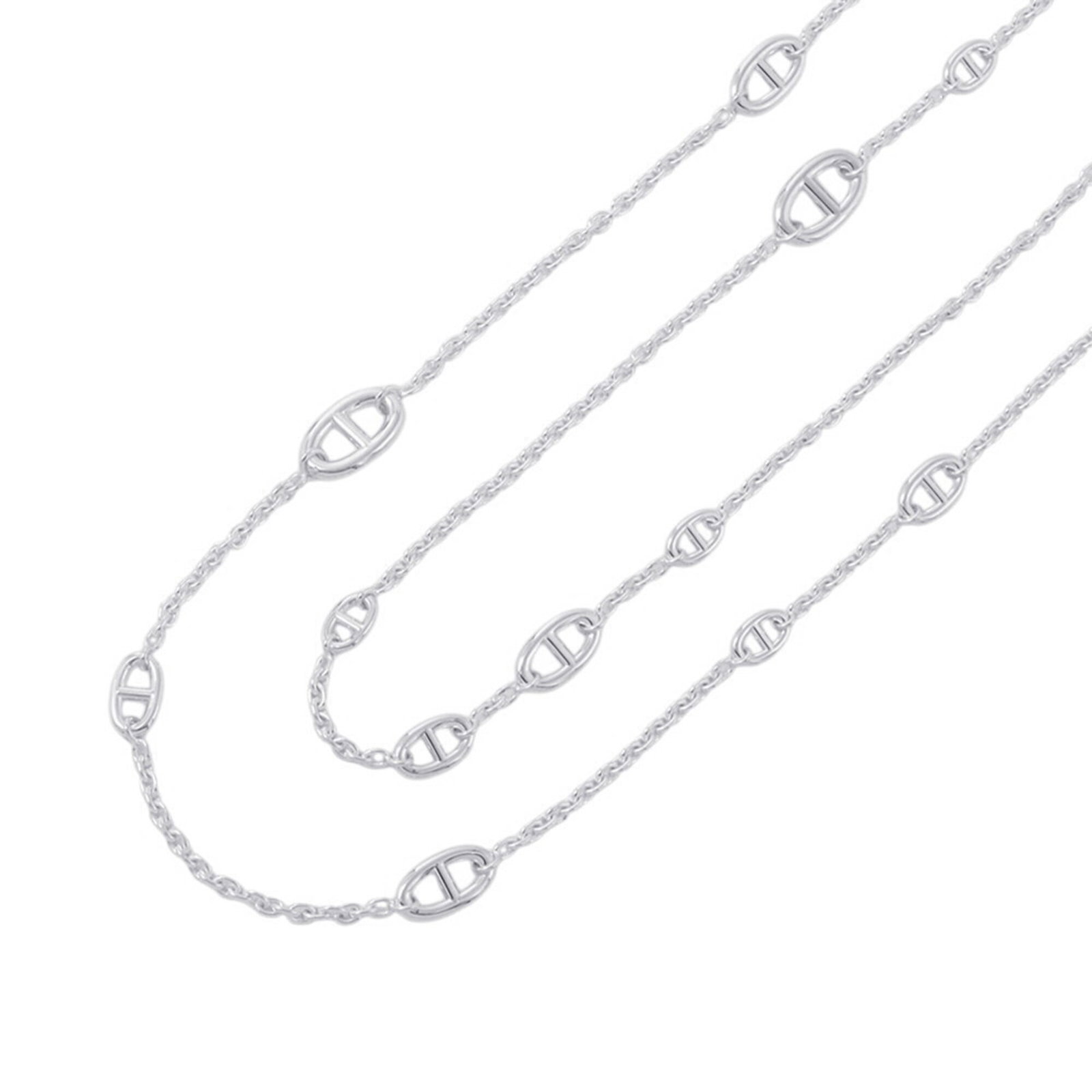 Hermes Silver Necklace Long Size Farandole Ancre Chaine Sv 160 Hermes: Hermes Silver Necklace Long Size Farandole Ancre Chaine Sv 160 Hermes Silver 925 Farandole Ancre Chaine necklace from Hermes, featuring a long size with a silver 160 cm circumference. This used item s