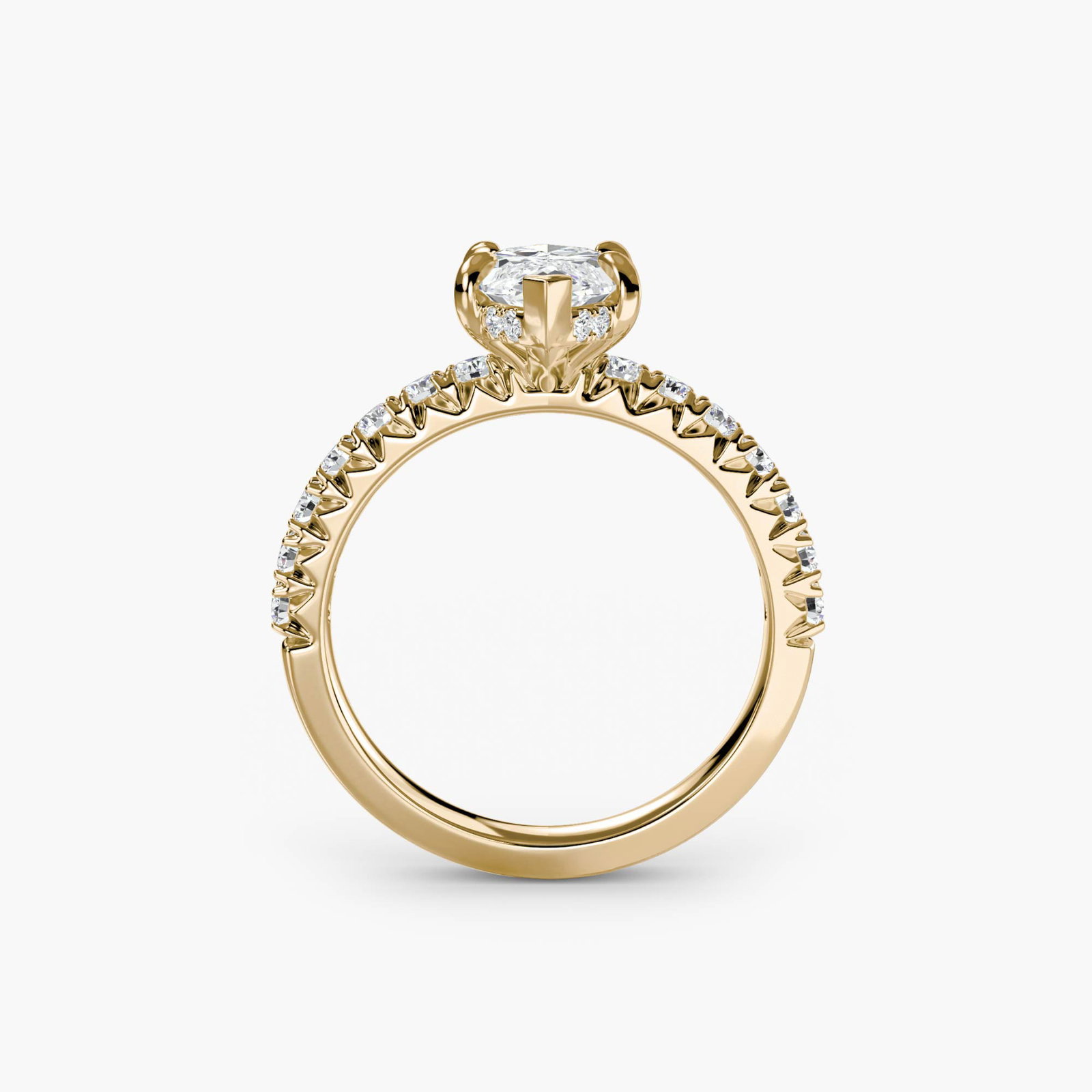 Hidden Halo Marquise 18Kt Yellow Gold Ring Setting: Hidden Halo Marquise 18Kt Yellow Gold Ring Setting 18Kt Yellow Gold Marquise Ring Setting with Hidden Halo Design. This stunning ring setting features 28 side stones totaling 0.42 carats, adding a