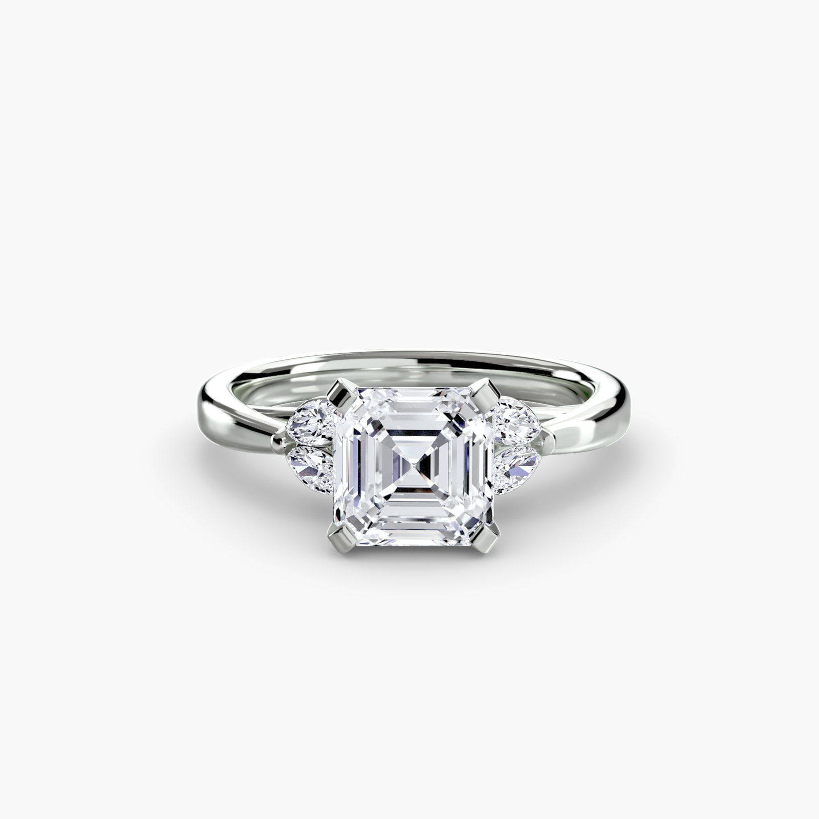 Side Stone Asscher 950 Platinum Ring Setting - 2