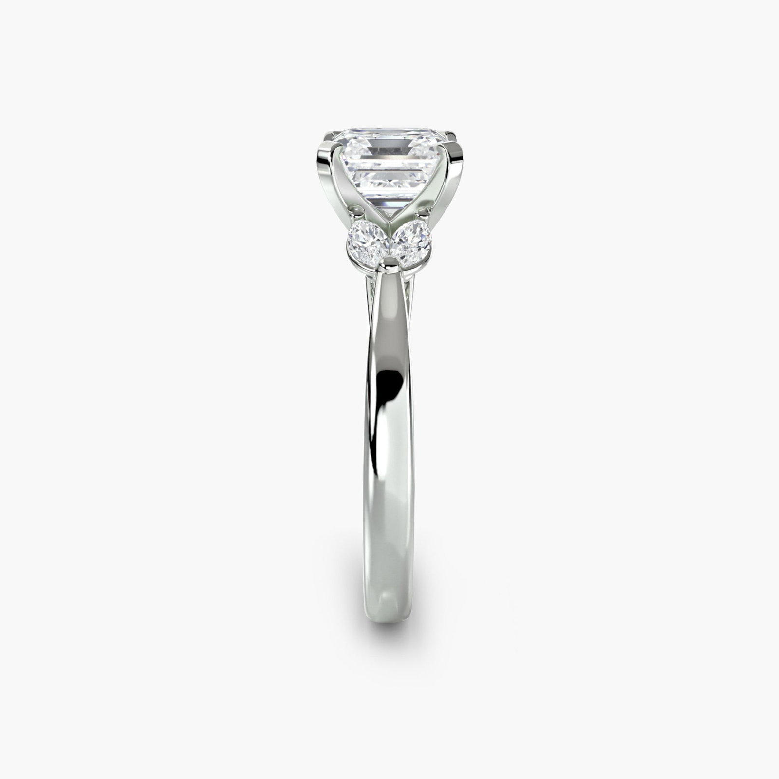 Side Stone Asscher 950 Platinum Ring Setting - 3