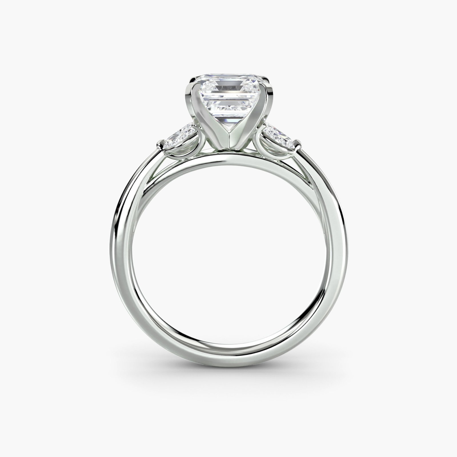 Side Stone Asscher 950 Platinum Ring Setting - 4