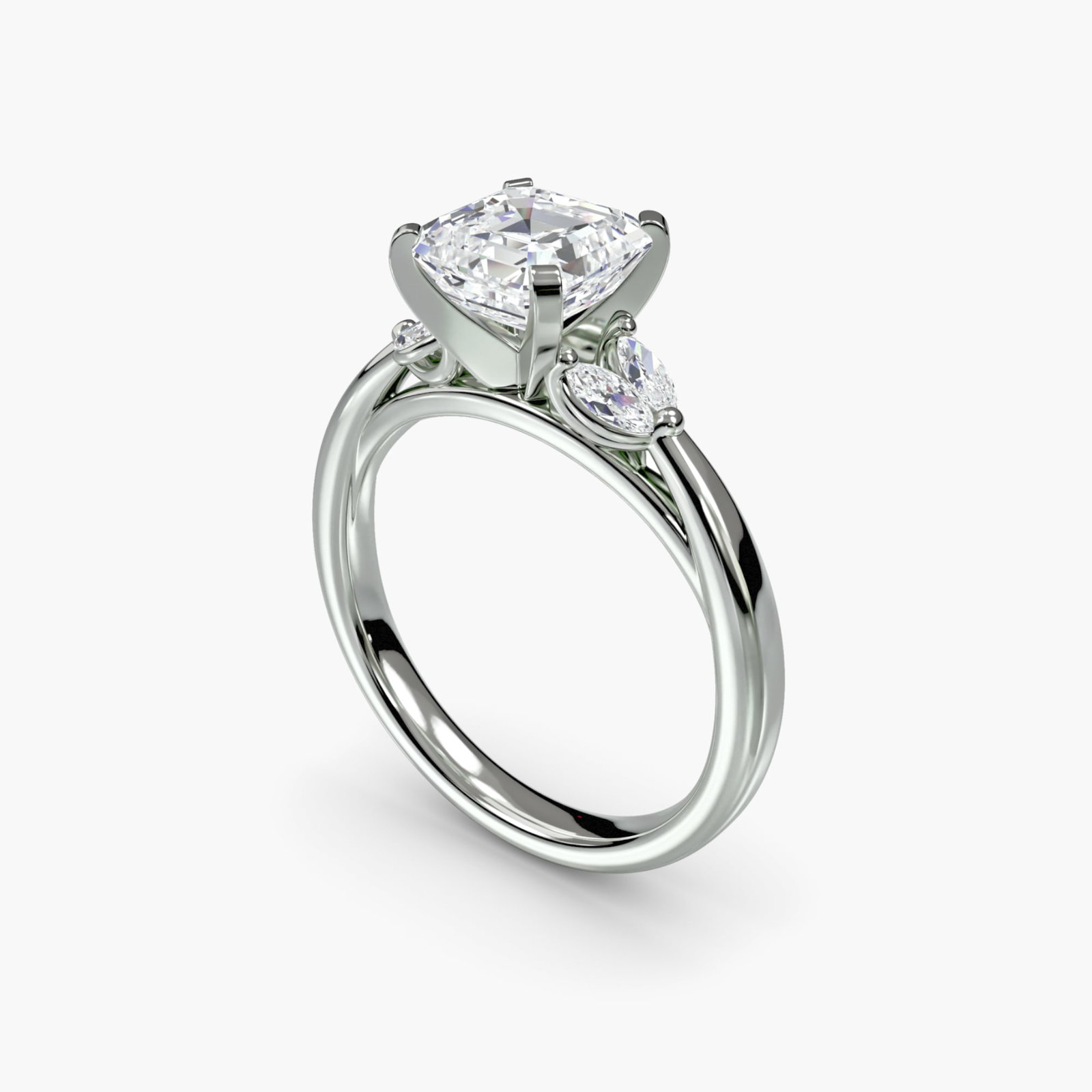 Side Stone Asscher 950 Platinum Ring Setting - 5
