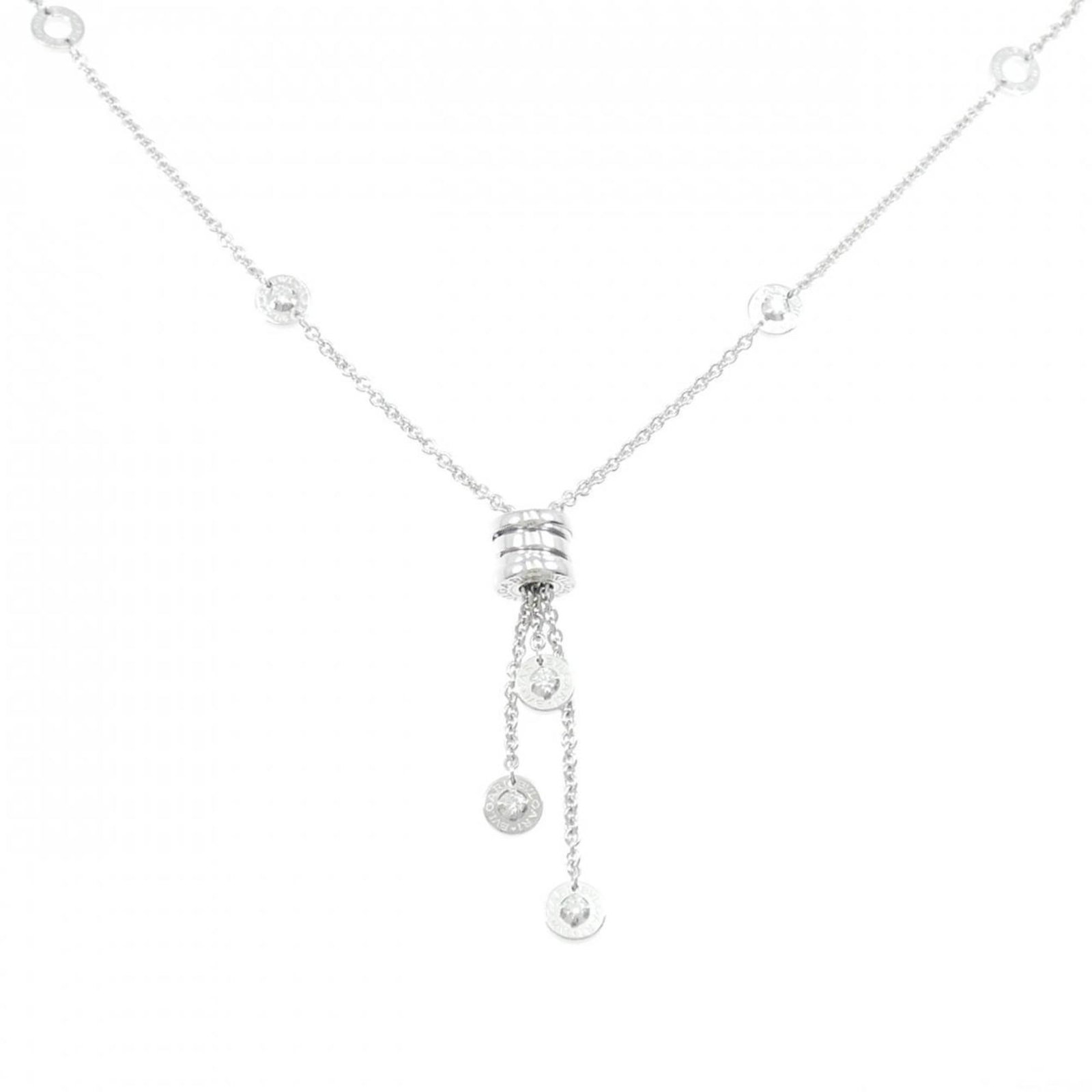 Bvlgari B.Zero1 Necklace: Bvlgari B.Zero1 Necklace Bvlgari B.Zero1 Necklace features a stunning diamond pendant set in white gold (18K), showcasing exceptional craftsmanship. The necklace boasts a sleek design with a diameter