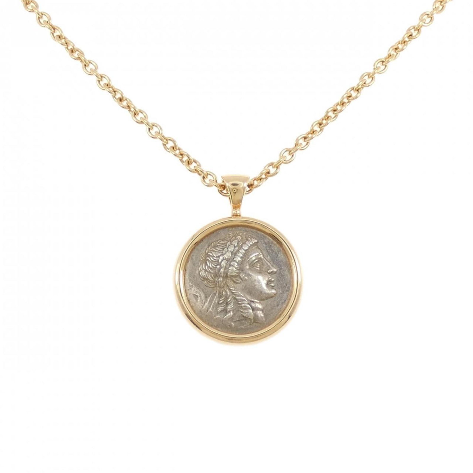 Bvlgari Monete Necklace: Bvlgari Monete Necklace Pink Gold (18K) pendant on a chain, measuring 45.2mm x 33.3mm, suspended from a necklace with adjustable length 62 cm - 70 cm. Bvlgari Monete Necklace features pink gold