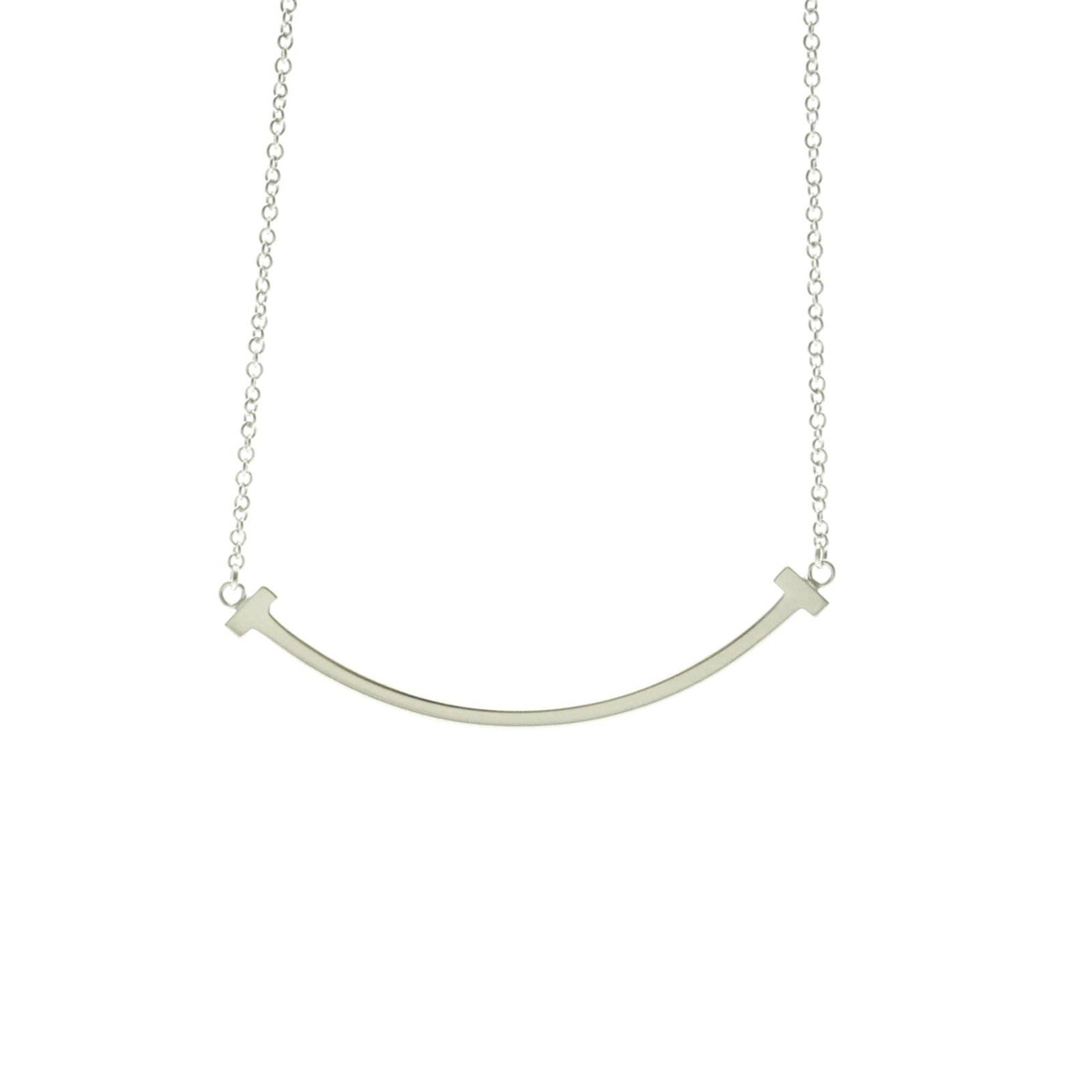 Tiffany T Smile Small Size Necklace White Gold (18K) No Stone Womenmen Fashion Pendant Necklace: Tiffany T Smile Small Size Necklace White Gold (18K) No Stone Womenmen Fashion Pendant Necklace Tiffany & Co.'s iconic design comes to life in this small size White Gold (18K) pendant necklace,