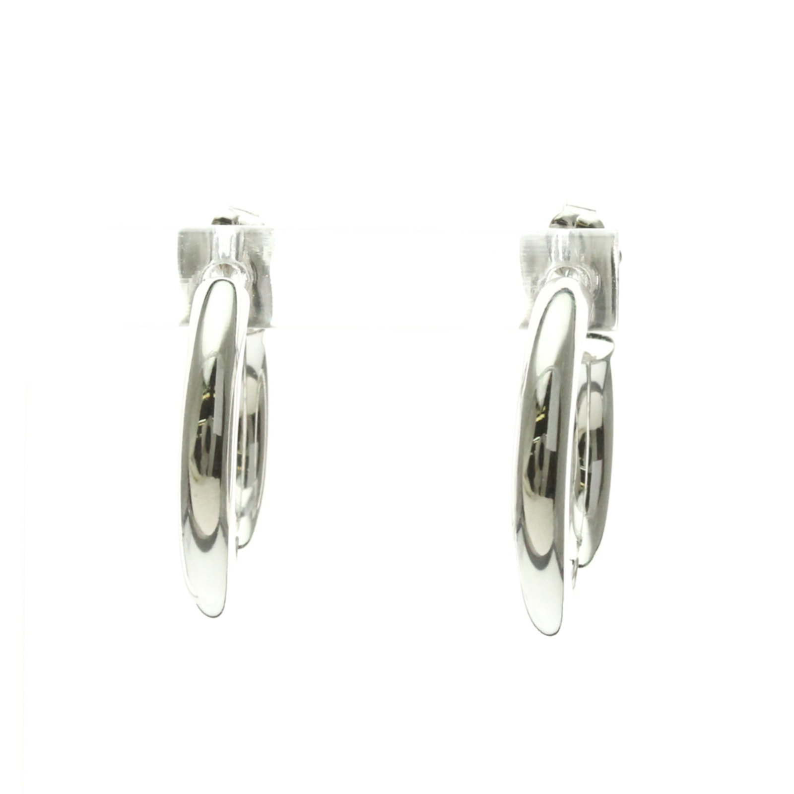 White Hoop Tiffany Earrings in 18K Gold: White Hoop Tiffany Earrings in 18K Gold White Hoop Tiffany Earrings in 18K Gold feature a sleek, silver-toned design with no stones. Made from high-quality white gold (18K), these fashion earrings