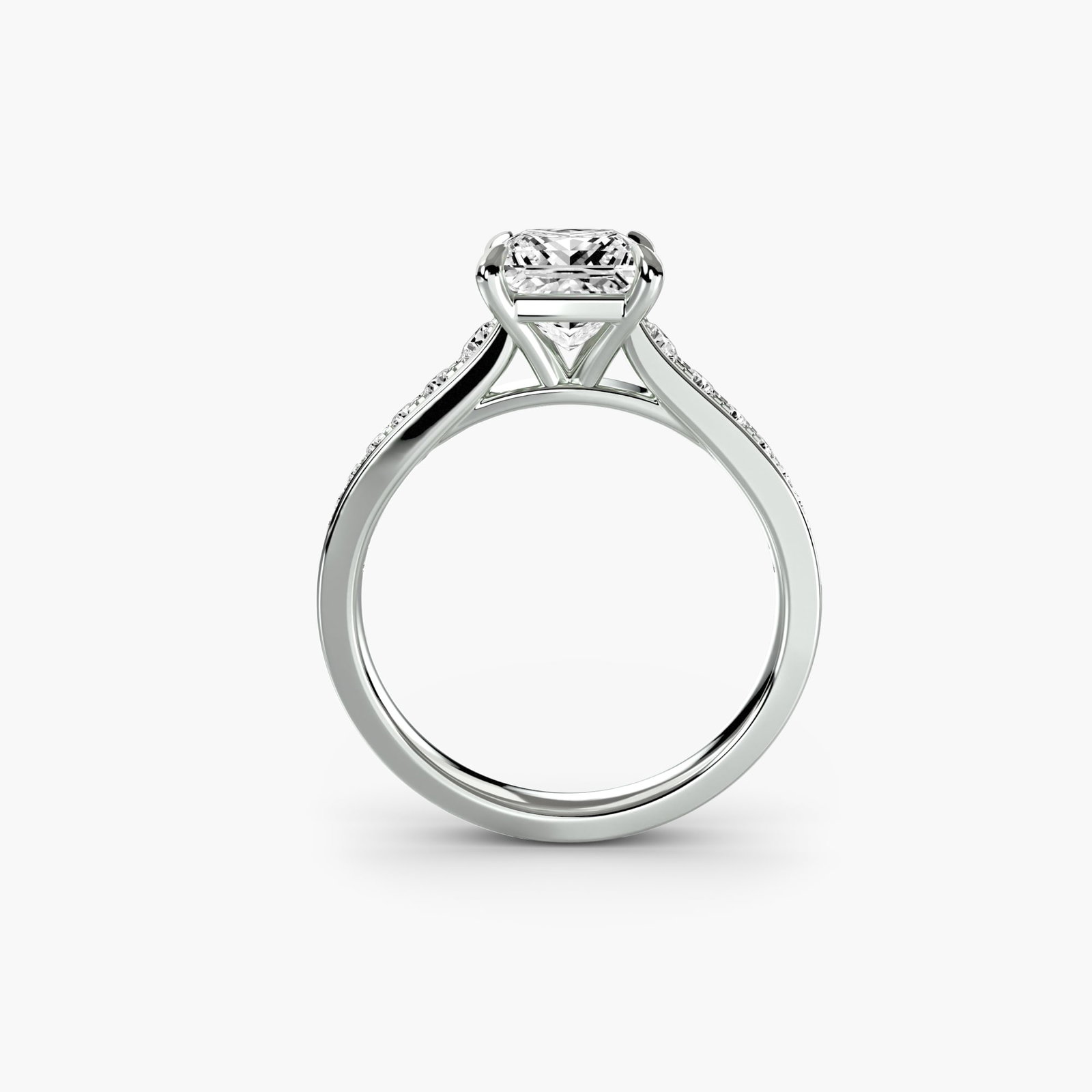 Pave Princess 18Kt White Gold Ring Setting: Pave Princess 18Kt White Gold Ring Setting 18Kt White Gold Princess Ring Setting with Delicate Pave Details. This stunning ring setting features 16 side stones totaling 0.283 carats, adding a touch