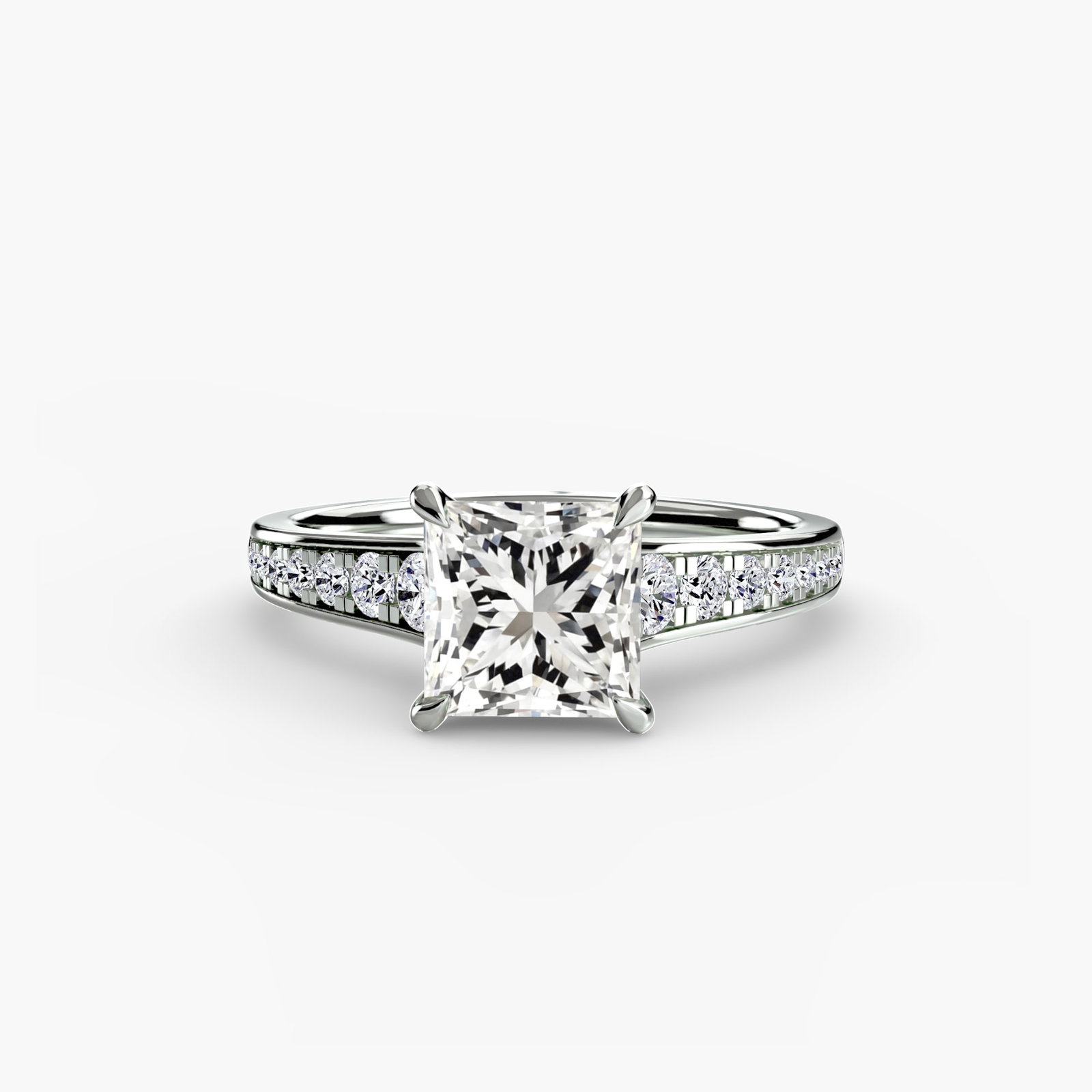 Pave Princess 18Kt White Gold Ring Setting - 2