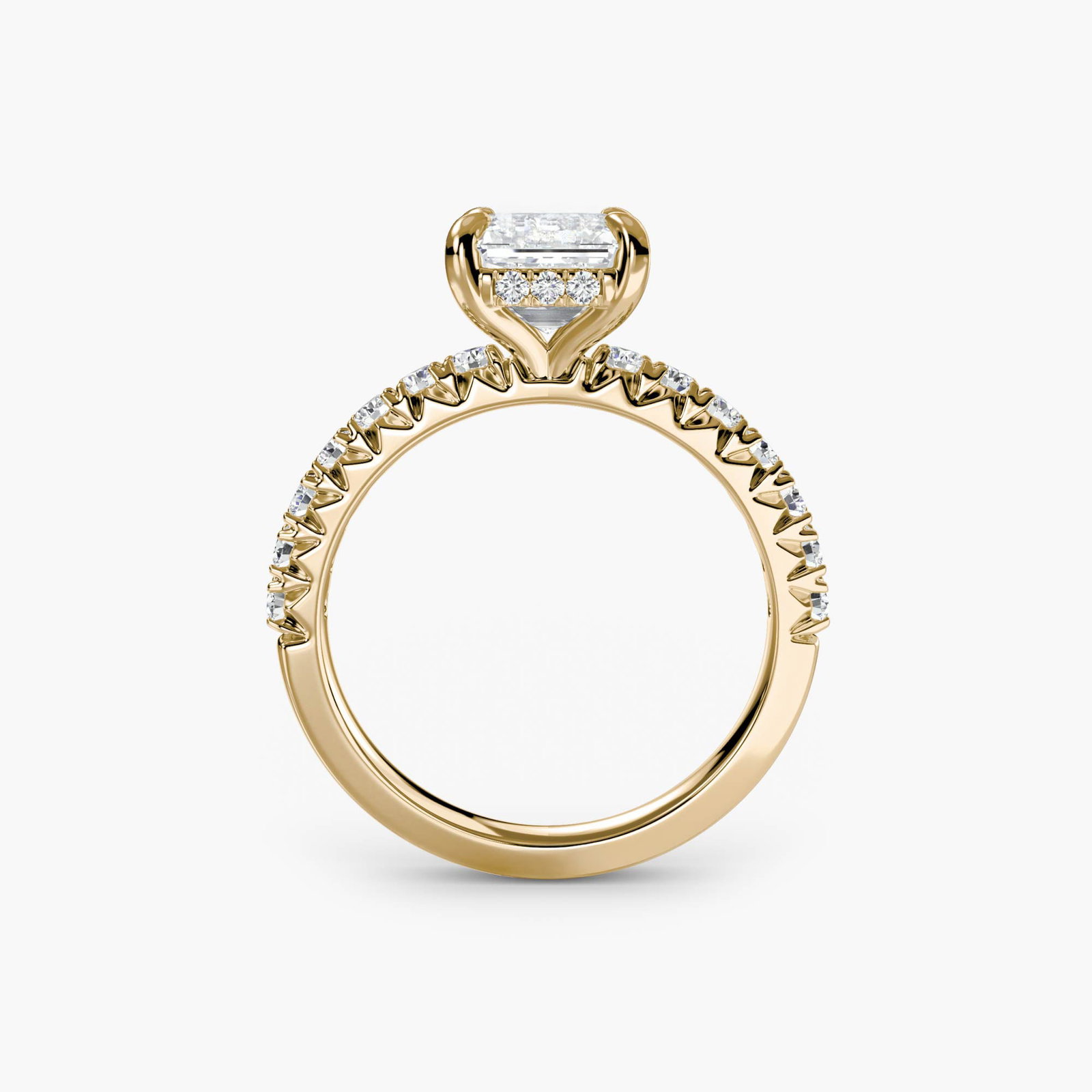 Hidden Halo Asscher 18Kt Yellow Gold Ring Setting: Hidden Halo Asscher 18Kt Yellow Gold Ring Setting Hidden Halo Asscher 18Kt Yellow Gold Ring Setting features a delicate band with 26 side stones totaling 0.41 carats, showcasing the beauty of
