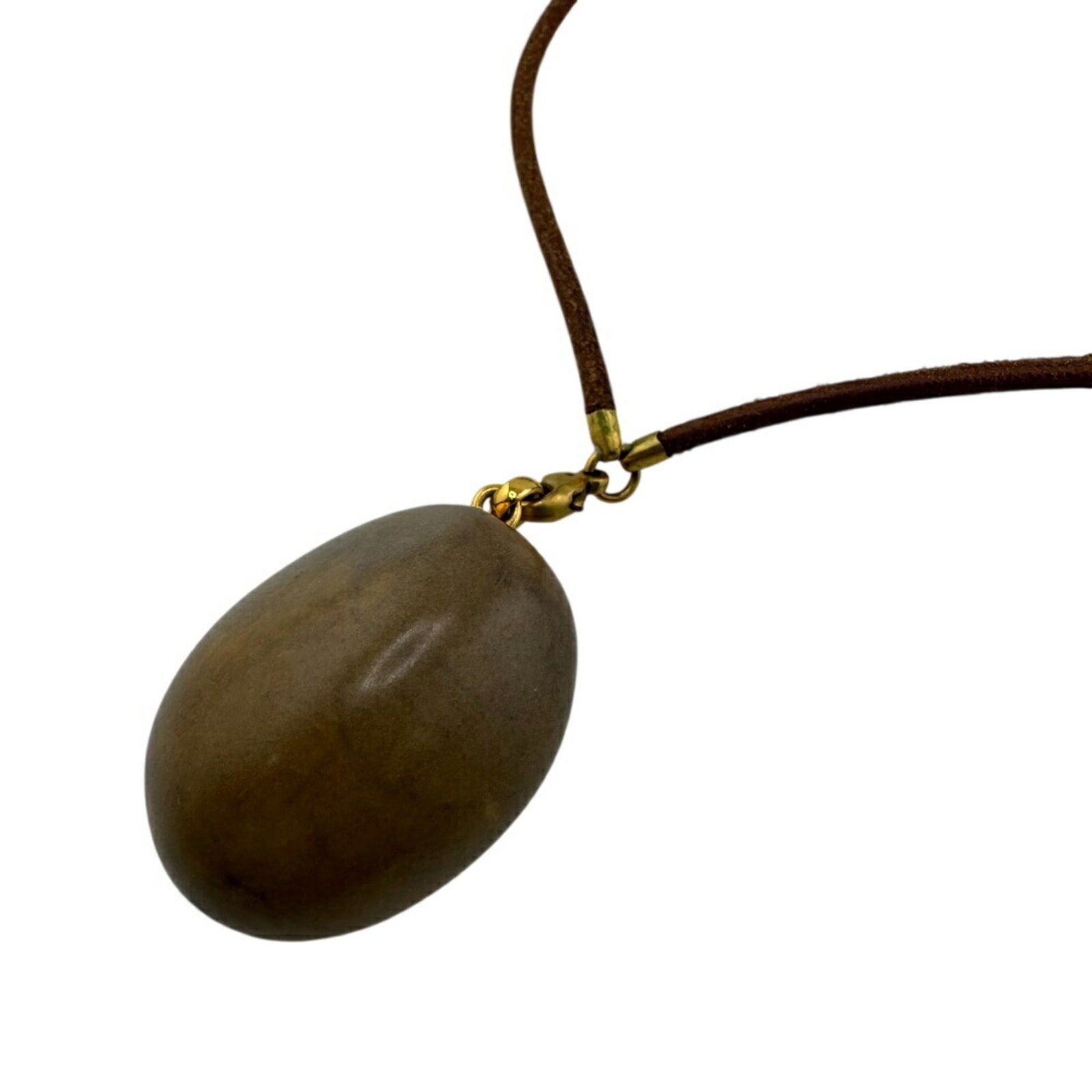 Women's Brown Stone Necklace by Hermes: Women's Brown Stone Necklace by Hermes The Hermes Women's Brown Stone Necklace boasts a rich, earthy tone with its brown leather chain, adding a touch of sophistication to any outfit. Measuring 36 cm 