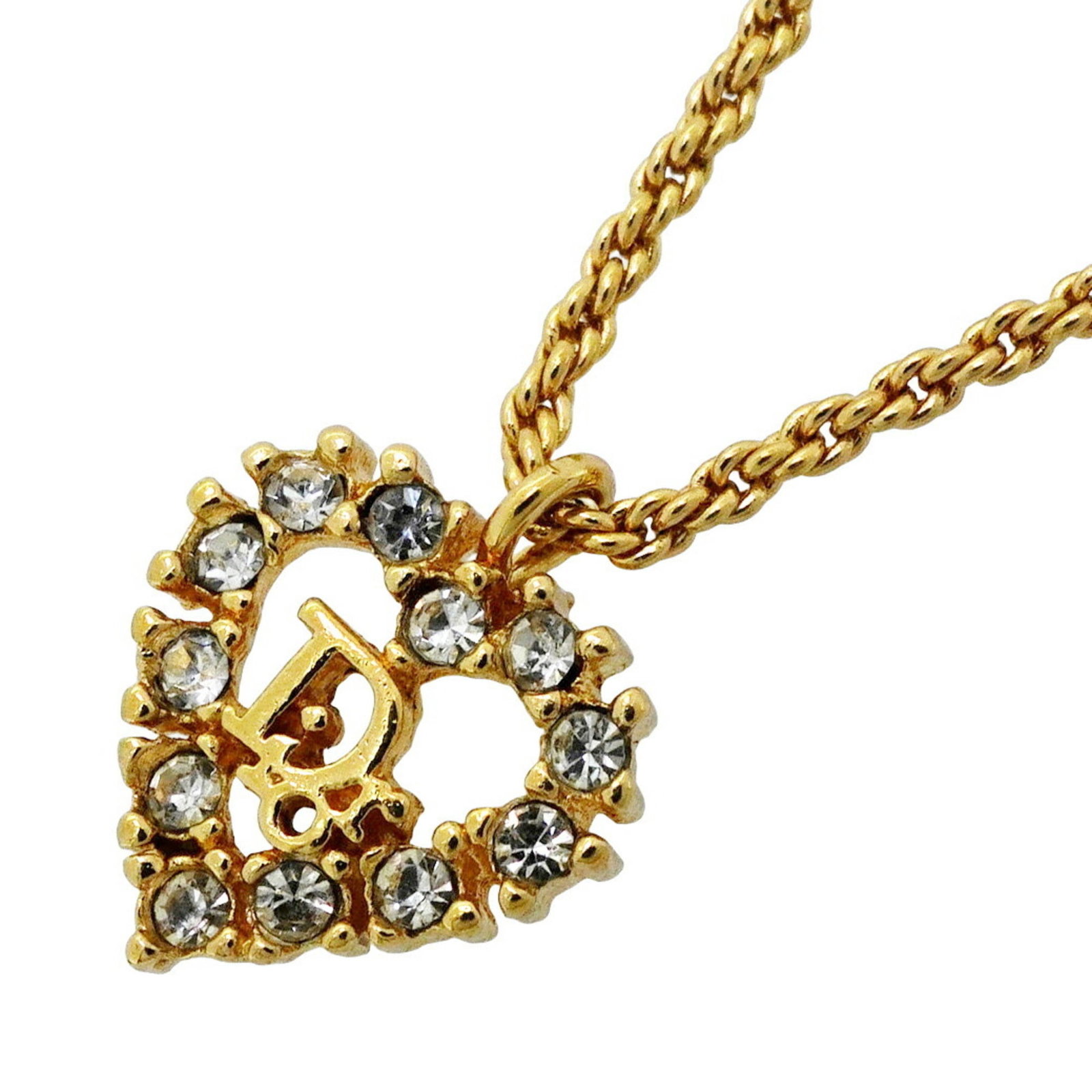 Christian Dior Necklace Motif Heart Gp Plated Rhinestone Gold Women's: Christian Dior Necklace Motif Heart Gp Plated Rhinestone Gold Women's Gold Plated Rhinestone Motif Heart Pendant Necklace from Christian Dior. This elegant necklace features a gold plated motif heart