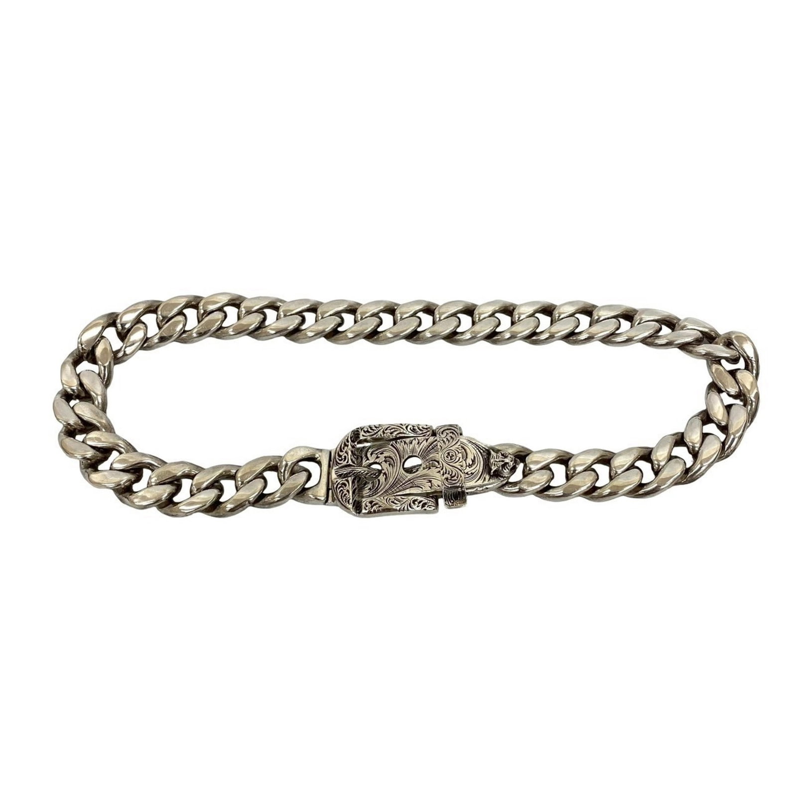 Gucci Arabesque Cat Head Curb Chain Necklace In Sterling Silver (925) 68420 (1 of 7)