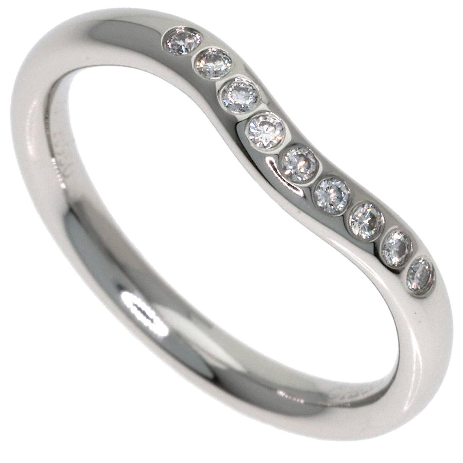 Tiffany Band Ring: Tiffany Band Ring Platinum Tiffany band ring featuring a diamond stone, available in size 3.5 and width 2.2mm, weighing 3.4g. This used ring bears some scratches and dirt but remains in very good cond