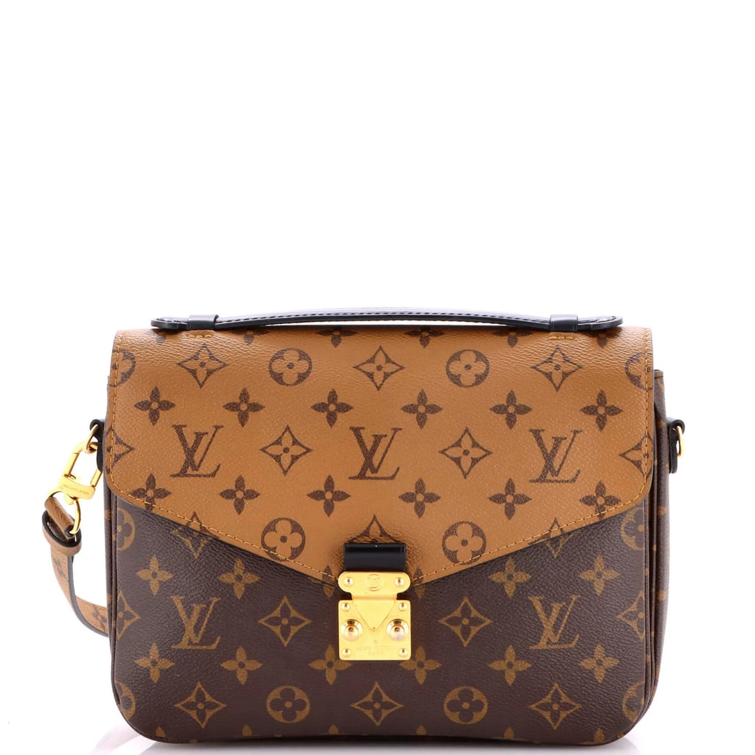Pochette Metis Reverse Monogram Louis Vuitton: Pochette Metis Reverse Monogram Louis Vuitton The Pochette Metis Reverse Monogram Louis Vuitton offers a stylish and versatile cross body bag. With its classic brown canvas exterior, gold hardware,