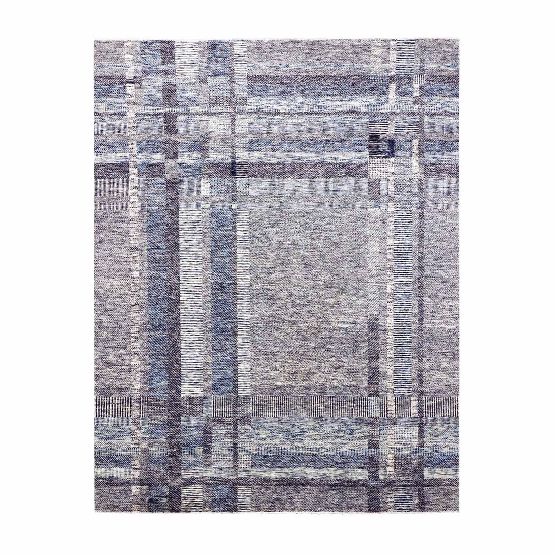 8'x10'2" Beige Hand Knotted Geometric Opened Up Plaid Design Wool Rug (1 of 11)