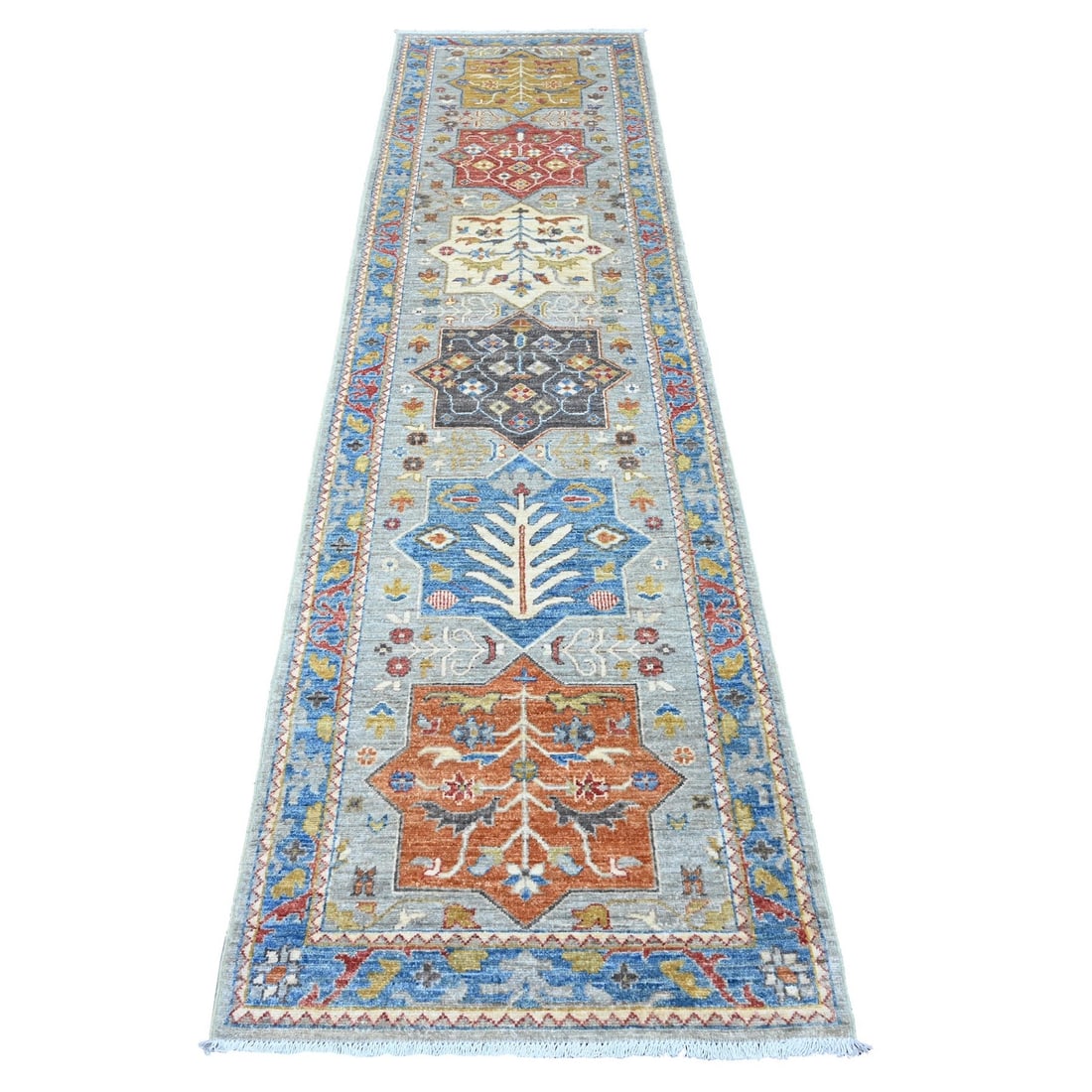 2'7"x10'2" Gray Caucasian Akstafa Design All Wool Hand Knotted Runner Rug (1 of 6)