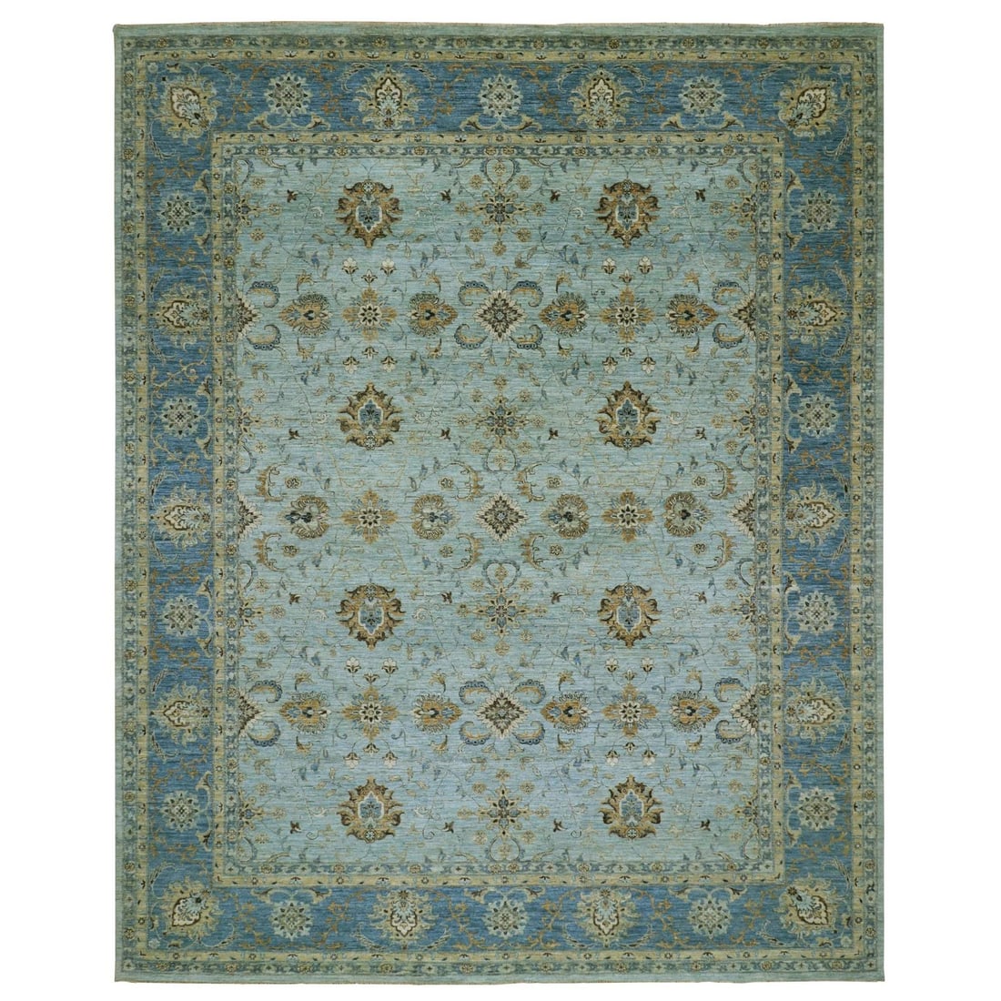 11'10"x15' Iceberg Blue Shah Abbas Design Hand Knotted Wool Oversized Rug: 11'10"x15' Iceberg Blue Shah Abbas Design Hand Knotted Wool Oversized Rug Hand-knotted wool rug in stunning Iceberg Blue, featuring the iconic Shah Abbas design. This oversized, rectangular field rug