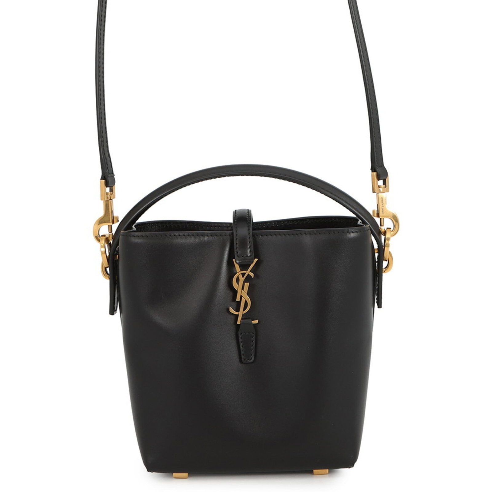 Saint Laurent Yves Handbag Leather: Saint Laurent Yves Handbag Leather Black Saint Laurent Yves Handbag Leather, made from high-quality calfskin, boasts sleek gold hardware and an open closure. Measuring just 15cm x 13cm x 8cm, this