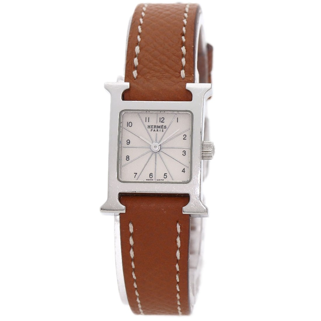 Hermes Watch Mini Watches Hh1.110 Stainless Steel Leather: Hermes Watch Mini Watches Hh1.110 Stainless Steel Leather Stainless steel and silver leather come together in this sleek mini watch from Hermes, featuring an analog display and quartz movement. The co