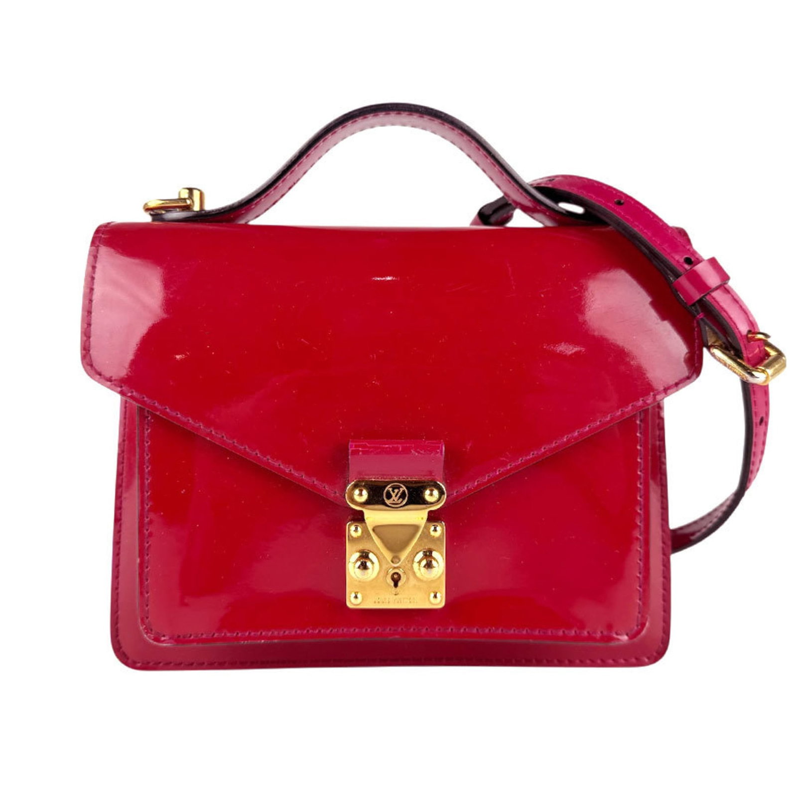 Vuitton Louis Monogram Vernis Bag Shoulder Handbag: Vuitton Louis Monogram Vernis Bag Shoulder Handbag The Louis Vuitton Louis Monogram Vernis Bag Shoulder Handbag boasts its iconic monogram pattern in rich Indian Rose color, adding a touch of timeless