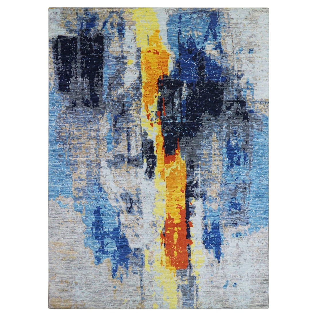 10'x13'9" Gray Colorful Modern Abstract Design Hand Knotted Pure Wool Rug: 10'x13'9" Gray Colorful Modern Abstract Design Hand Knotted Pure Wool Rug The 10'x13'9" Gray Colorful Modern Abstract Design Hand Knotted Pure Wool Rug boasts a striking modern design with a unique