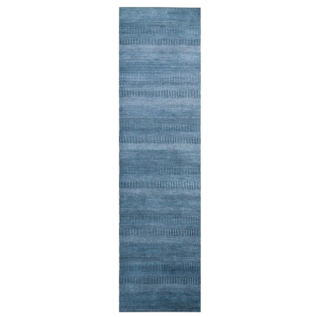 2'9"x11'4" Blue Modern Grass Design Wool and Silk Hand Knotted Runner Rug (1 of 7)