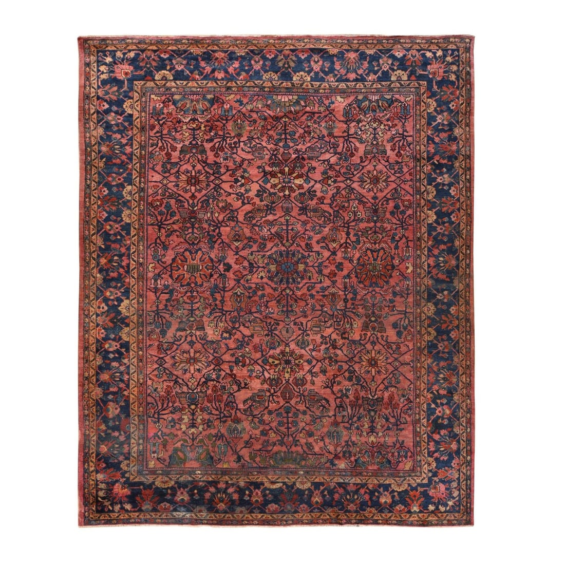 10'6"x13' Red Antique Zoroastrian Wool Hand Knotted Some Wear Oriental Rug: 10'6"x13' Red Antique Zoroastrian Wool Hand Knotted Some Wear Oriental Rug Red Antique Zoroastrian Wool Hand Knotted Some Wear Oriental Rug, measuring 10'6" x 13", boasts an all-over regional design w