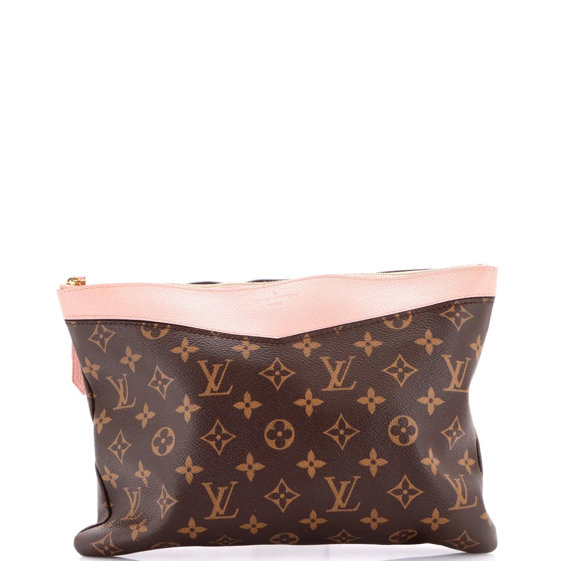 Daily pouch monogram canvas by Louis Vuitton: Daily pouch monogram canvas by Louis Vuitton Pink Louis Vuitton Daily Pouch Monogram Canvas with gold hardware, featuring minor scuffs and discoloration in the interior. The exterior canvas is coated