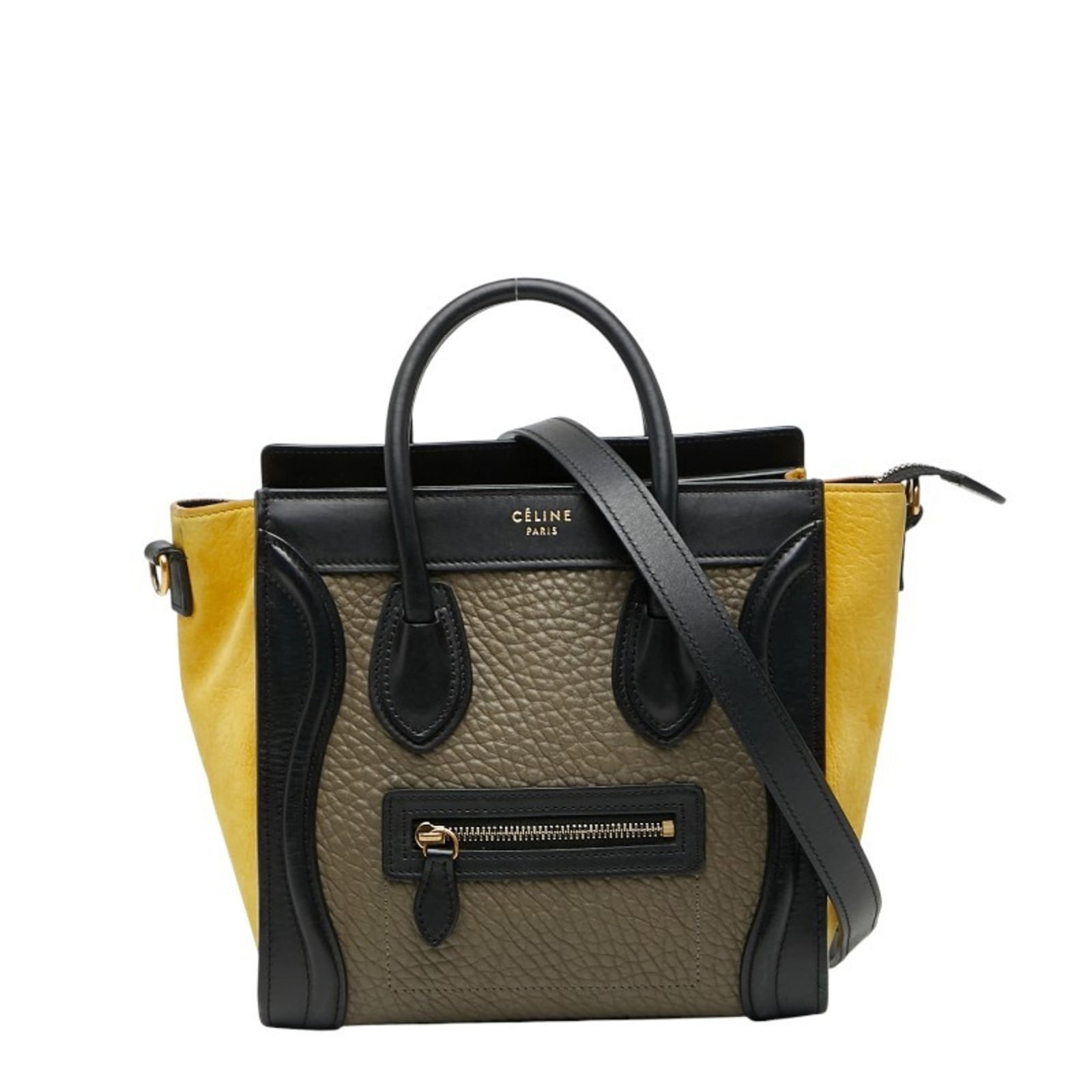 Handbag Celine Leather Shoulder Bag: Handbag Celine Leather Shoulder Bag This beige leather shoulder bag features a multi-color design and measures 20cm x 28cm x 10cm. With traces of usage, it showcases a worn-in look that adds