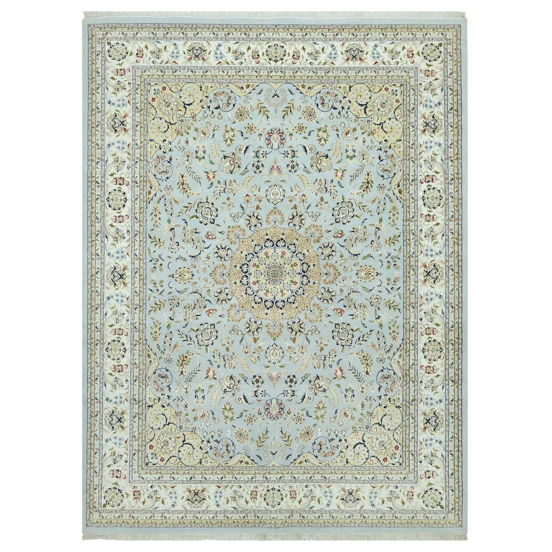 11'6"x15'6" Oslo Blue Nain Design Velvety Wool Hand Knotted Oversized Rug: 11'6"x15'6" Oslo Blue Nain Design Velvety Wool Hand Knotted Oversized Rug 100% wool, 11'6"x15'6" Oslo Blue Nain Design Velvety Wool Hand Knotted Oversized Rug. This stunning rug boasts a rich blue
