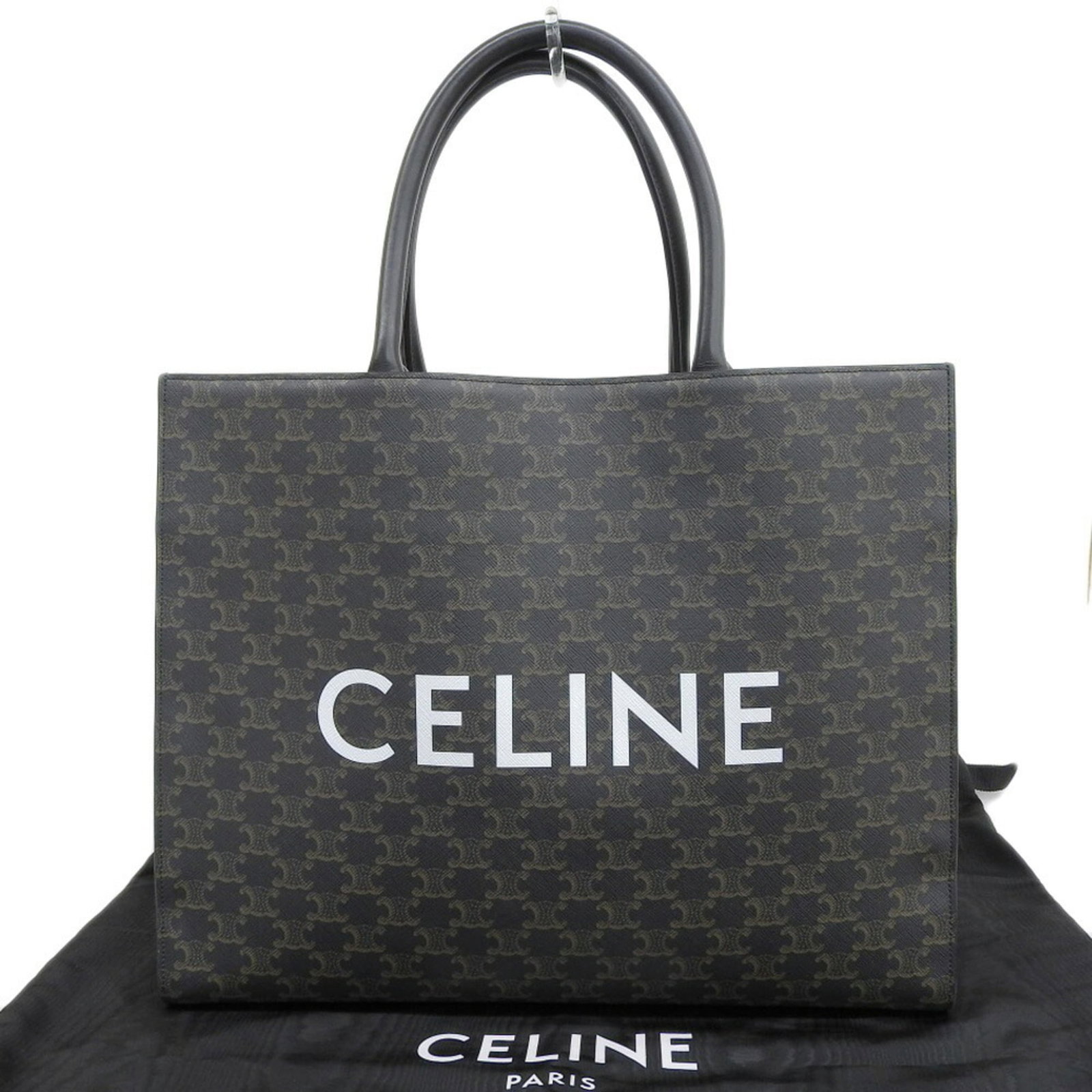 Handbag Celine PVC Leather: Handbag Celine PVC Leather PVC and leather combine in this sleek black Celine handbag, featuring an open closure and measuring 33cm x 42cm x 10cm. The bag's durable PVC material shows some signs of