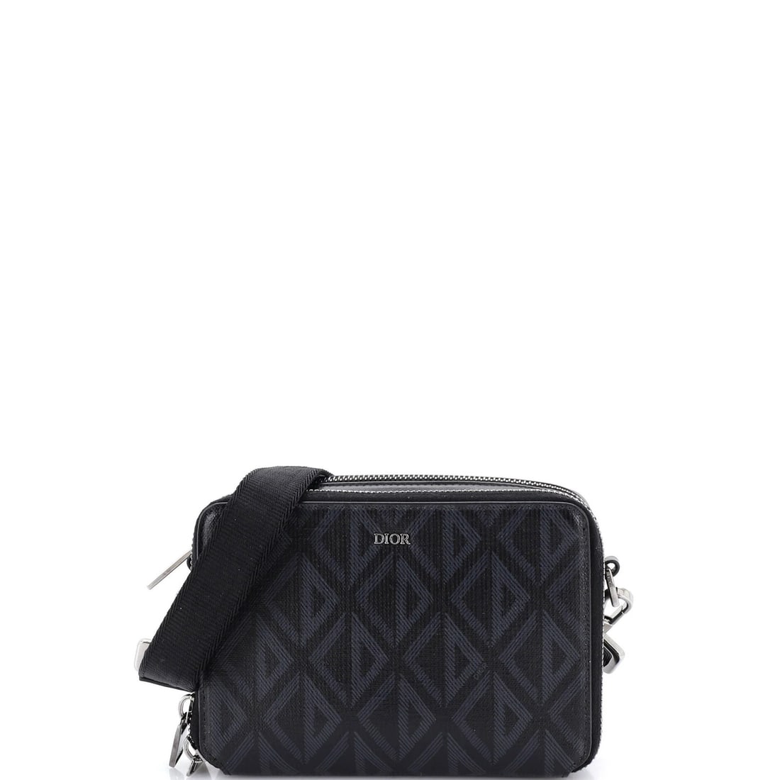 Christian Dior Double Zip Crossbody Pouch CD Diamond Coated: Christian Dior Double Zip Crossbody Pouch CD Diamond Coated Black canvas coated Double Zip Crossbody Pouch CD Diamond Coated from Christian Dior, featuring minor scuffs on exterior and interior. With 
