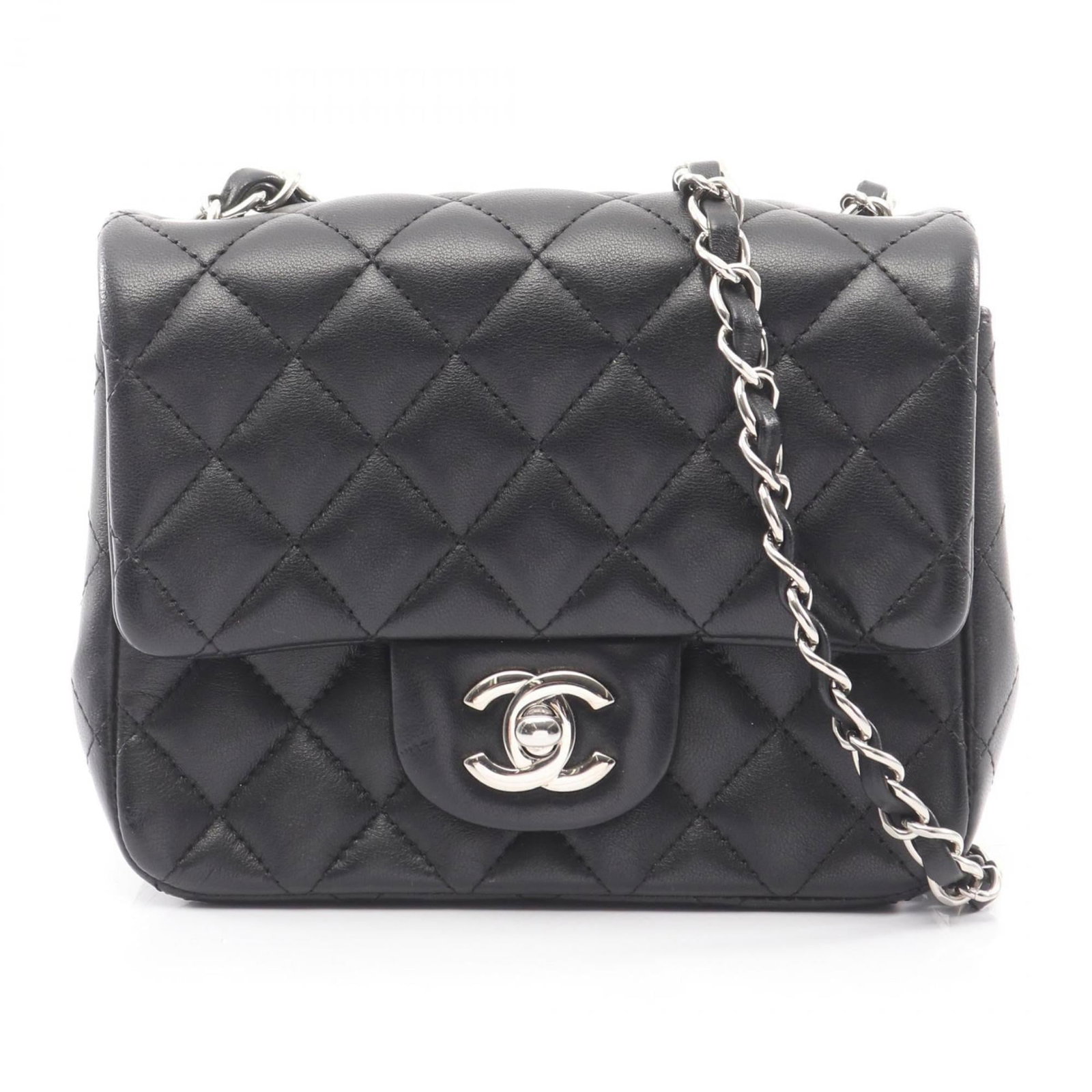 Handbag Leather Shoulder Bag Chanel: Handbag Leather Shoulder Bag Chanel This luxurious Chanel leather shoulder bag boasts sleek black lambskin and silver hardware, making for a chic and sophisticated accessory. Measuring 13cm x 17cm x