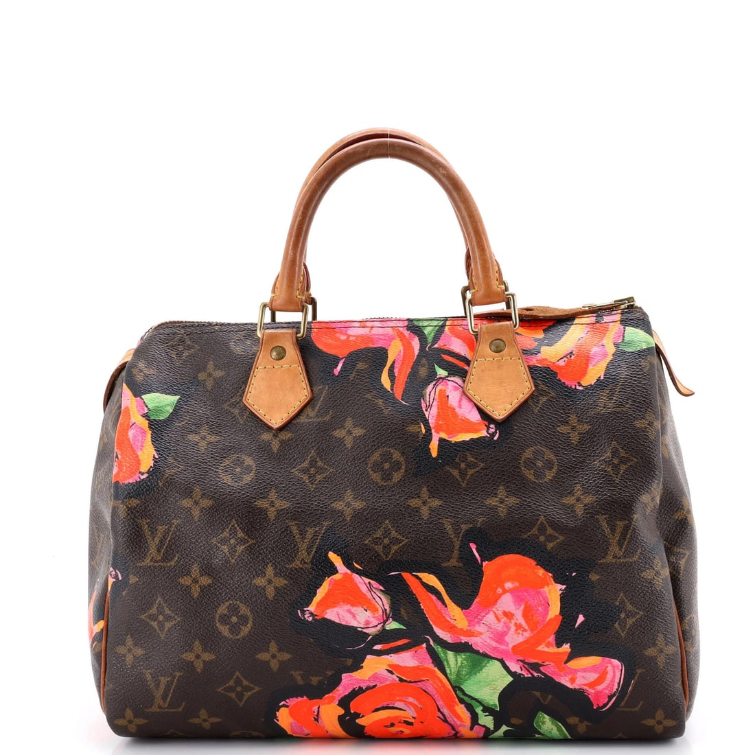 Louis Vuitton Speedy Handbag Limited Edition Monogram Roses 30: Louis Vuitton Speedy Handbag Limited Edition Monogram Roses 30 Canvas Coated Louis Vuitton Speedy Handbag Limited Edition Monogram Roses 30 features a unique print design and classic bowler style. Wit