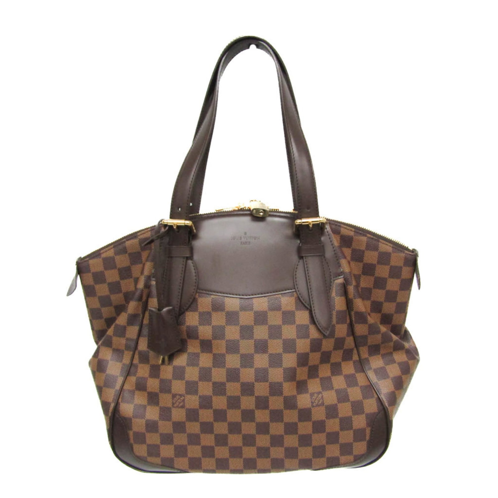 Canvas Damier Shoulder Bag Louis Vuitton: Canvas Damier Shoulder Bag Louis Vuitton Damier canvas exterior adds a touch of classic style to this Louis Vuitton shoulder bag, featuring an Ebene color and zipper closure. The open pocket provides